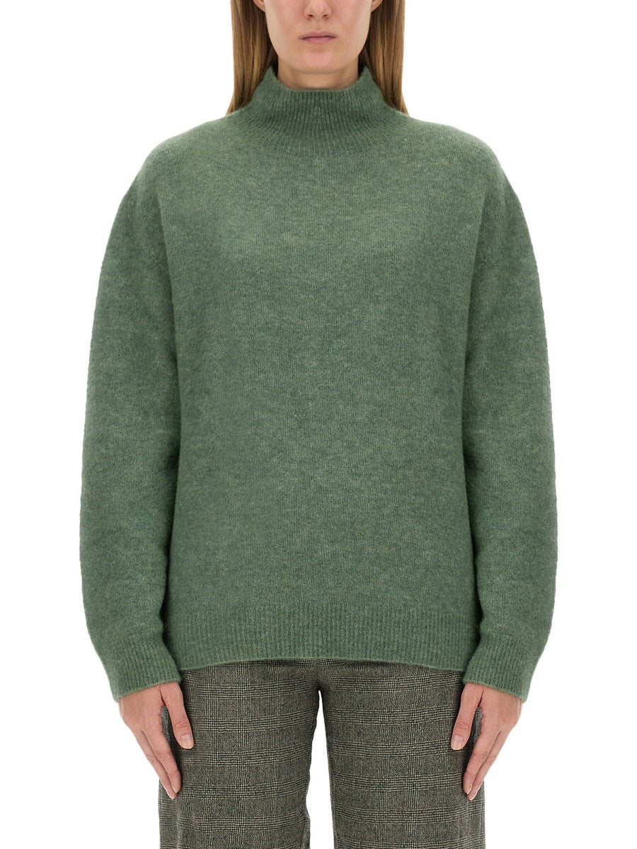 Alysi Alpaca-Blend Turtleneck Sweater — Green, view 4