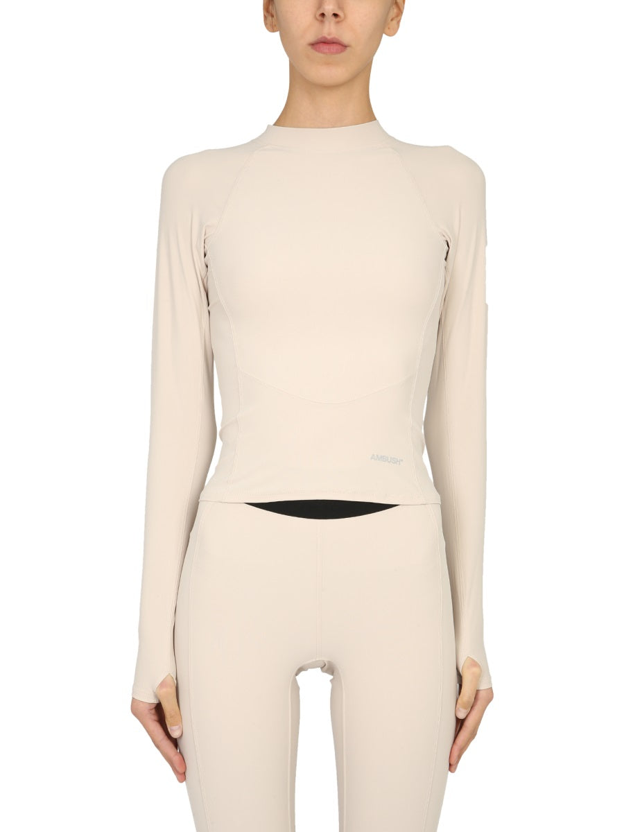Ambush Long Sleeve Polo Neck with Back Zip T-Shirt — Beige by Ambush
