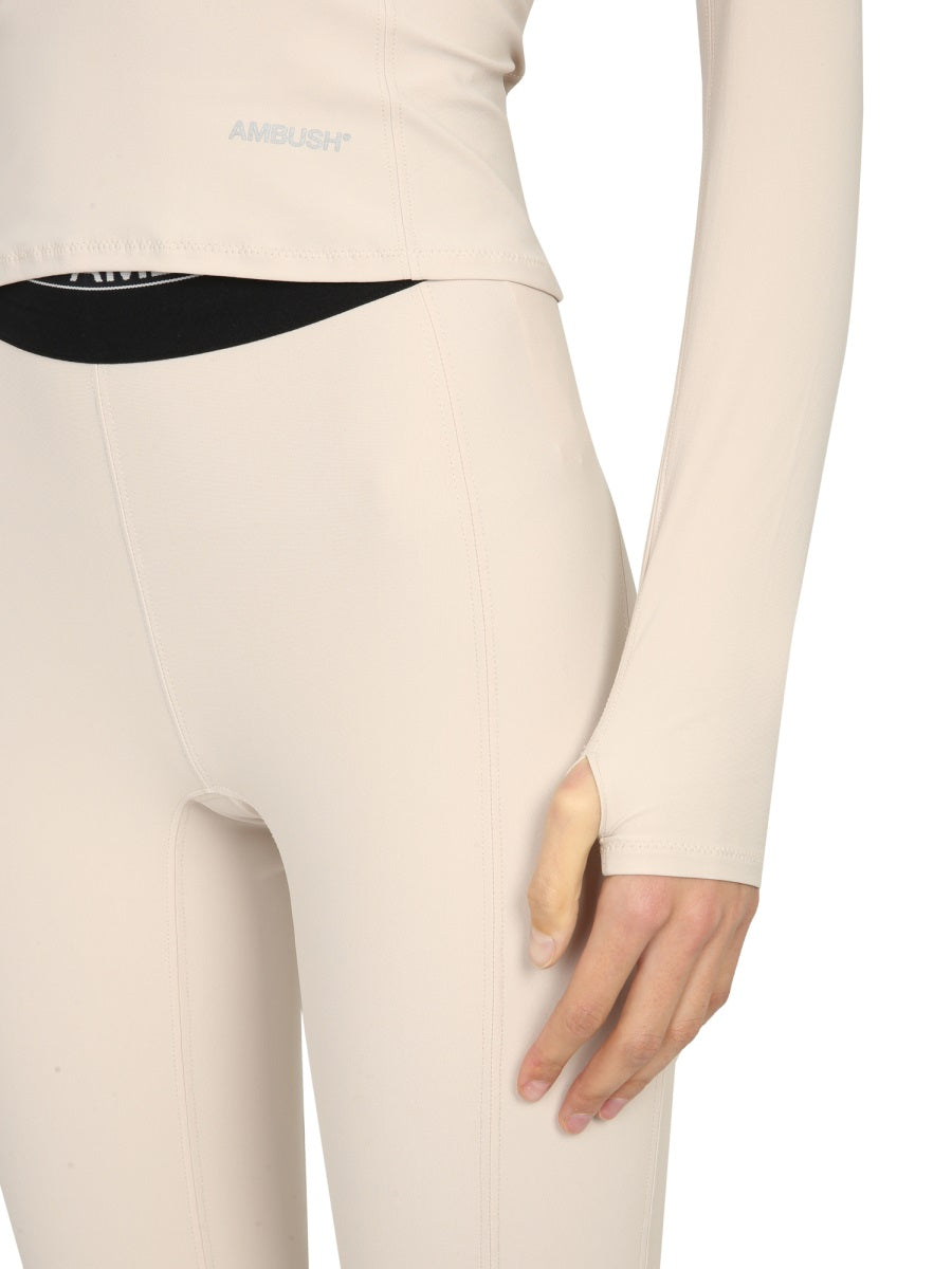 Ambush Long Sleeve Polo Neck with Back Zip T-Shirt — Beige, view 3