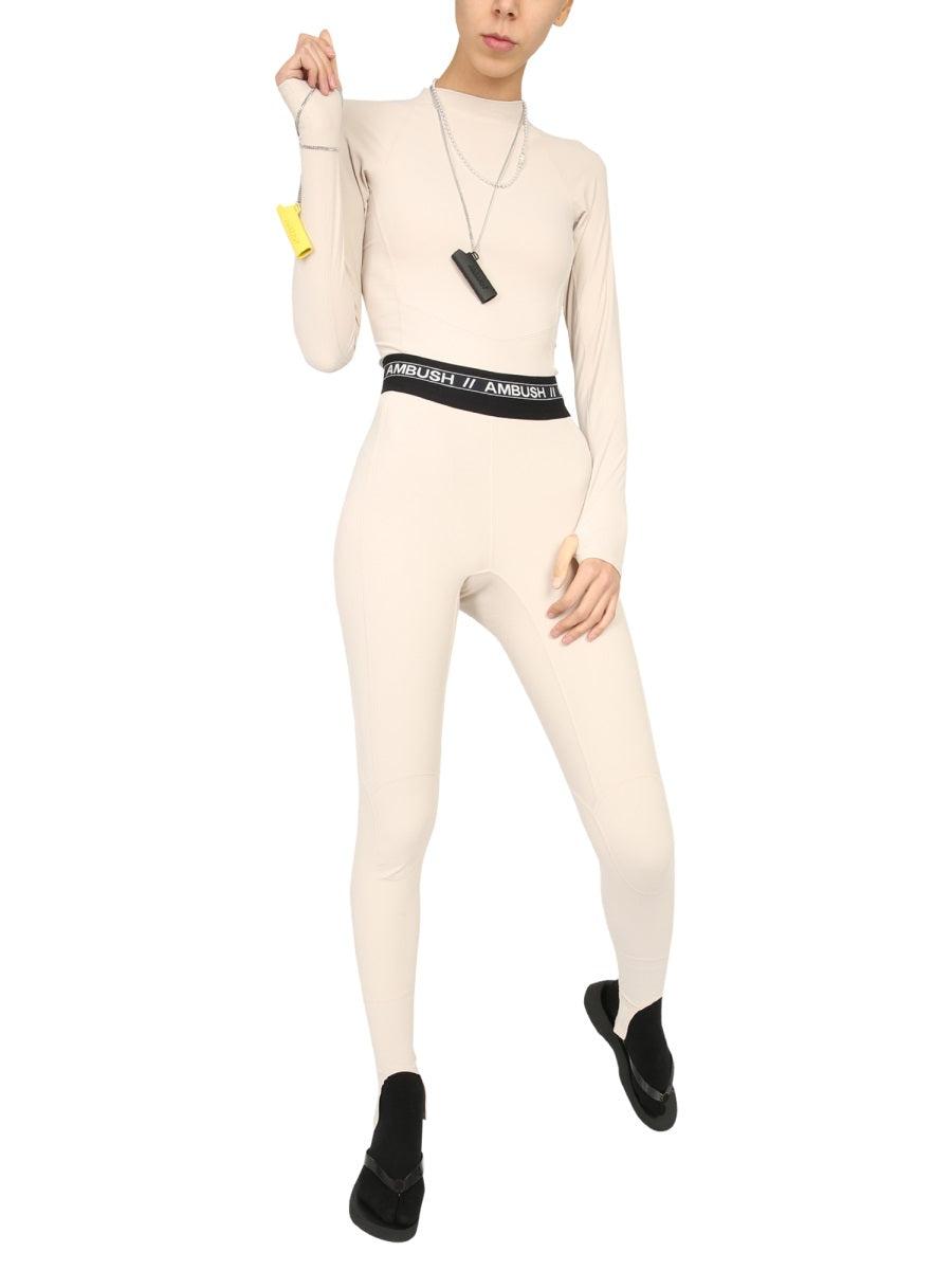 Ambush Long Sleeve Polo Neck with Back Zip T-Shirt — Beige, view 4