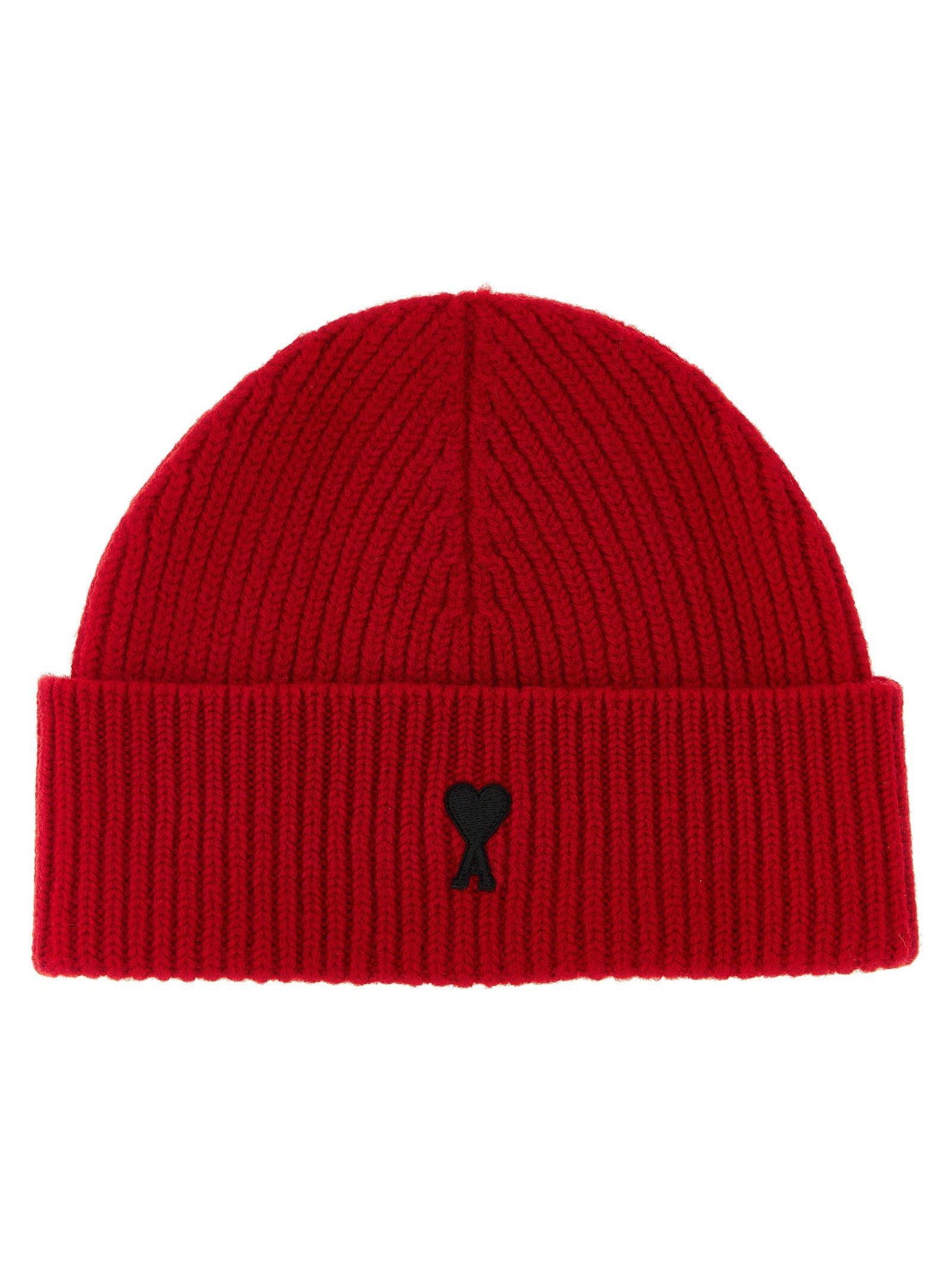 AMI Paris AM344966BM Ribbed Wool Beanie — Red by AMI Paris