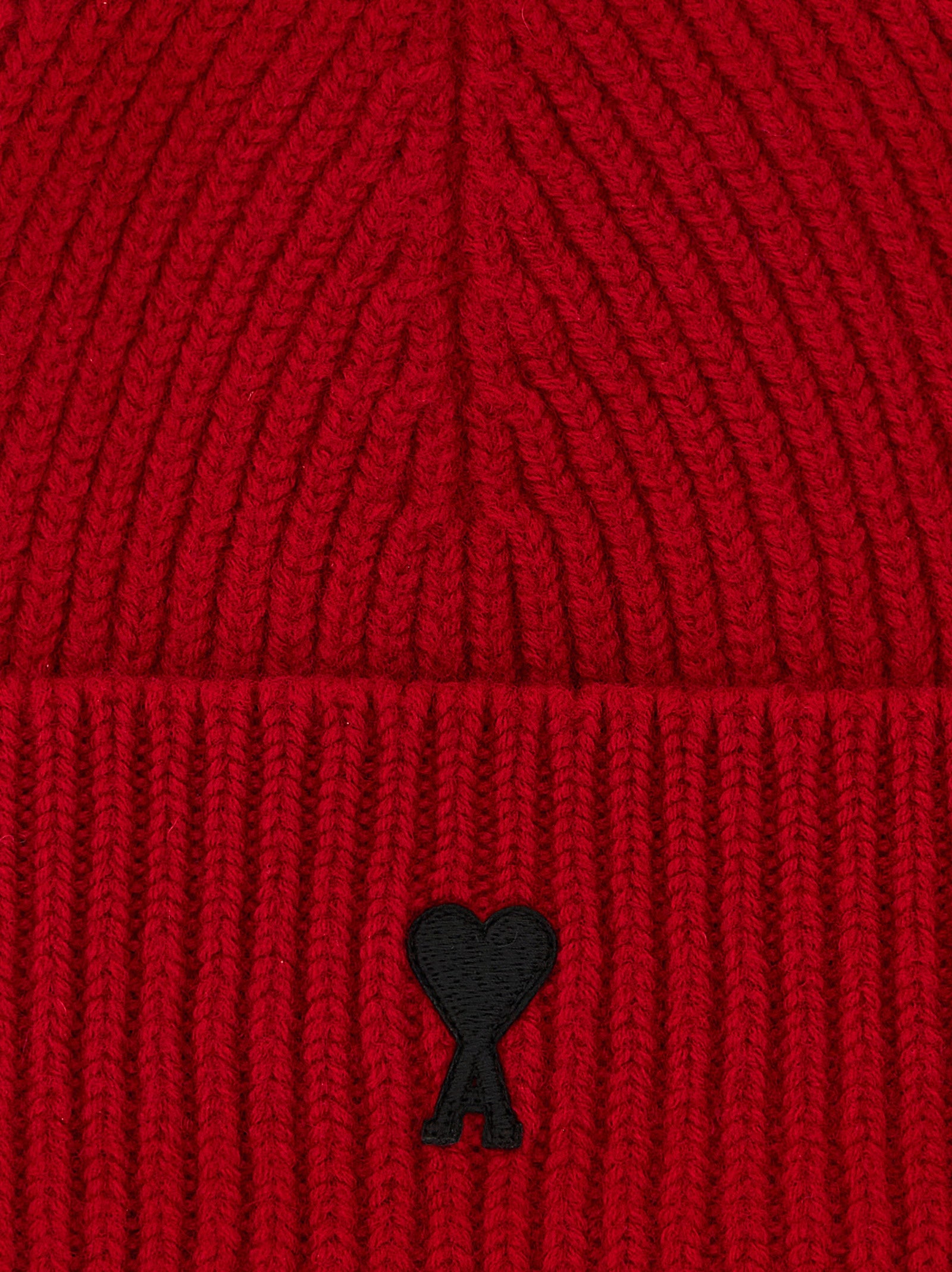 AMI Paris AM344966BM Ribbed Wool Beanie — Red, view 3