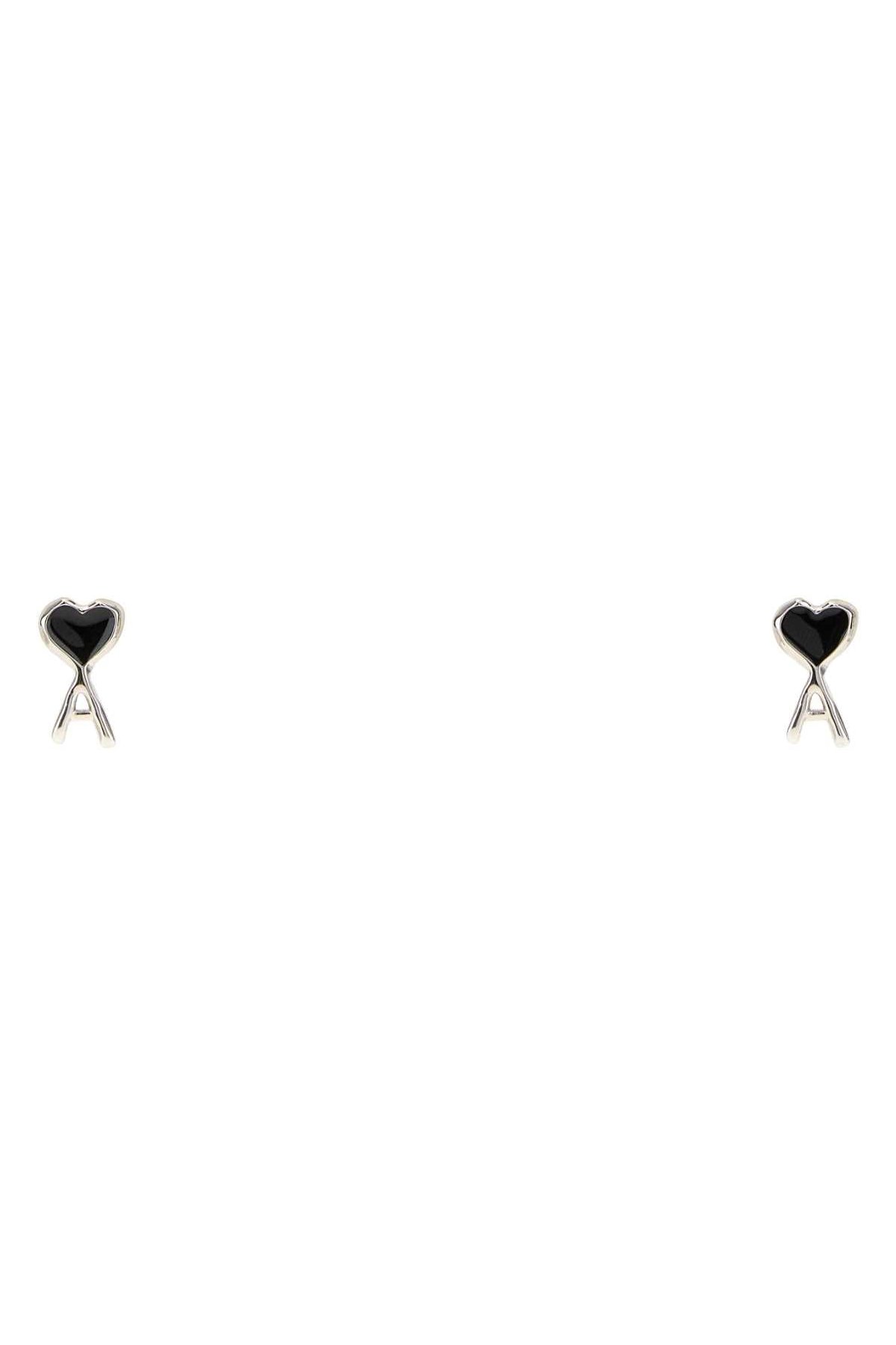 AMI Paris Heart Stud Earrings — Black by AMI Paris