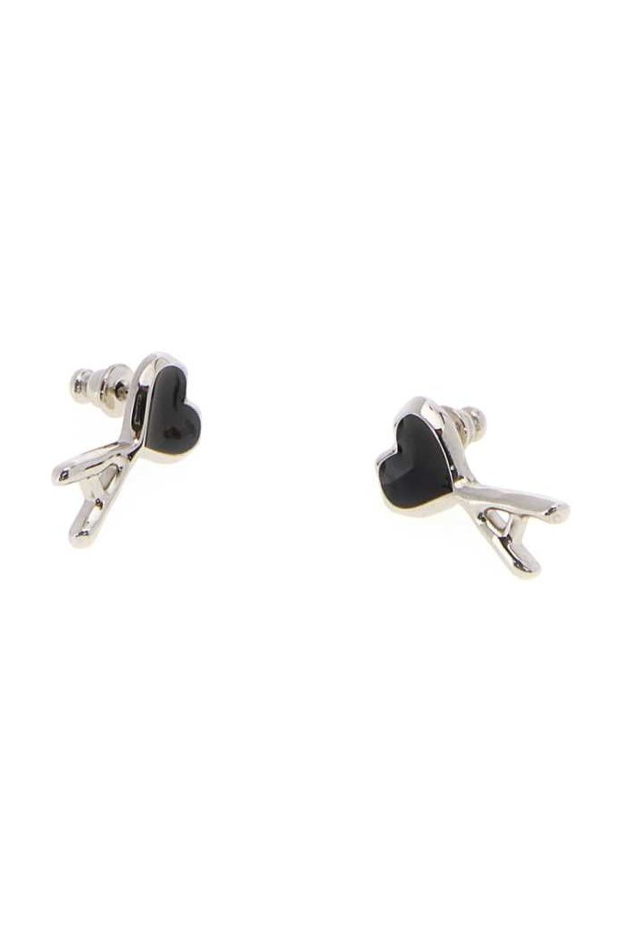 AMI Paris Heart Stud Earrings — Black, view 2