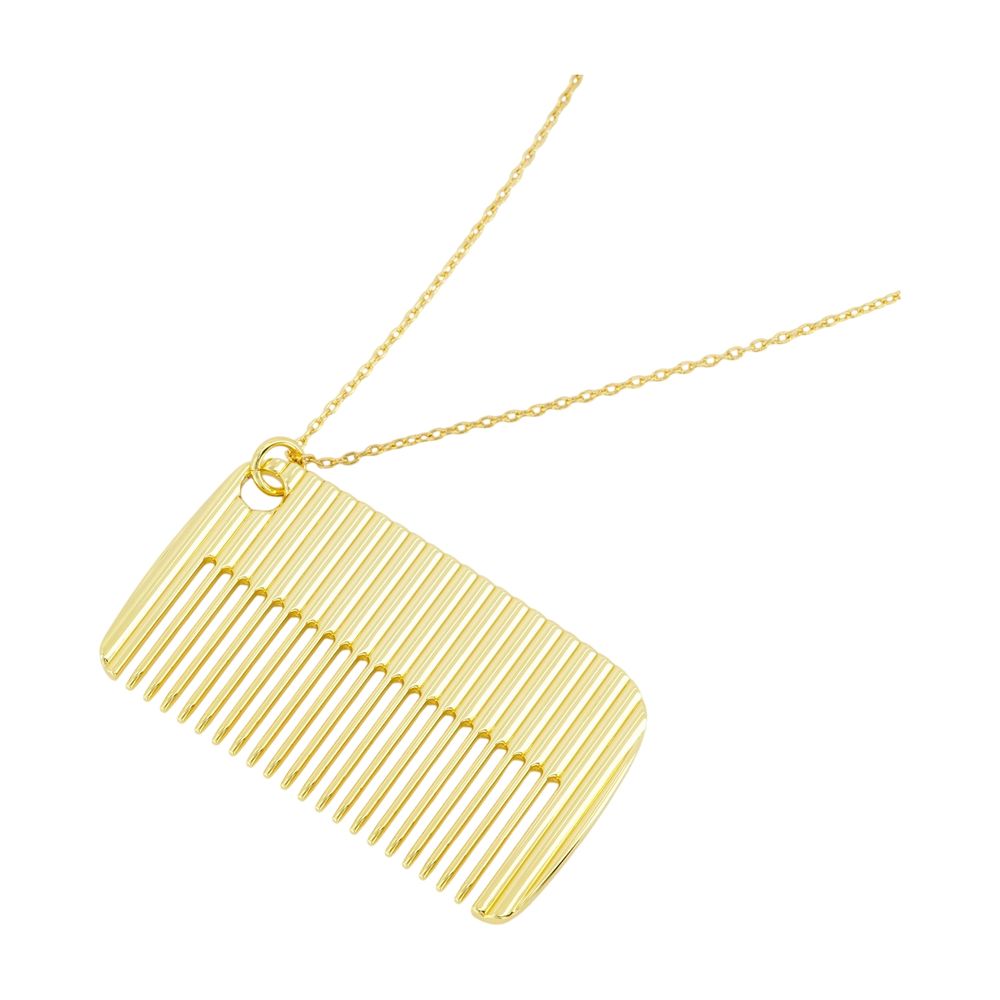 AMI Paris Comb Pendant Chain Necklace — Gold, view 2