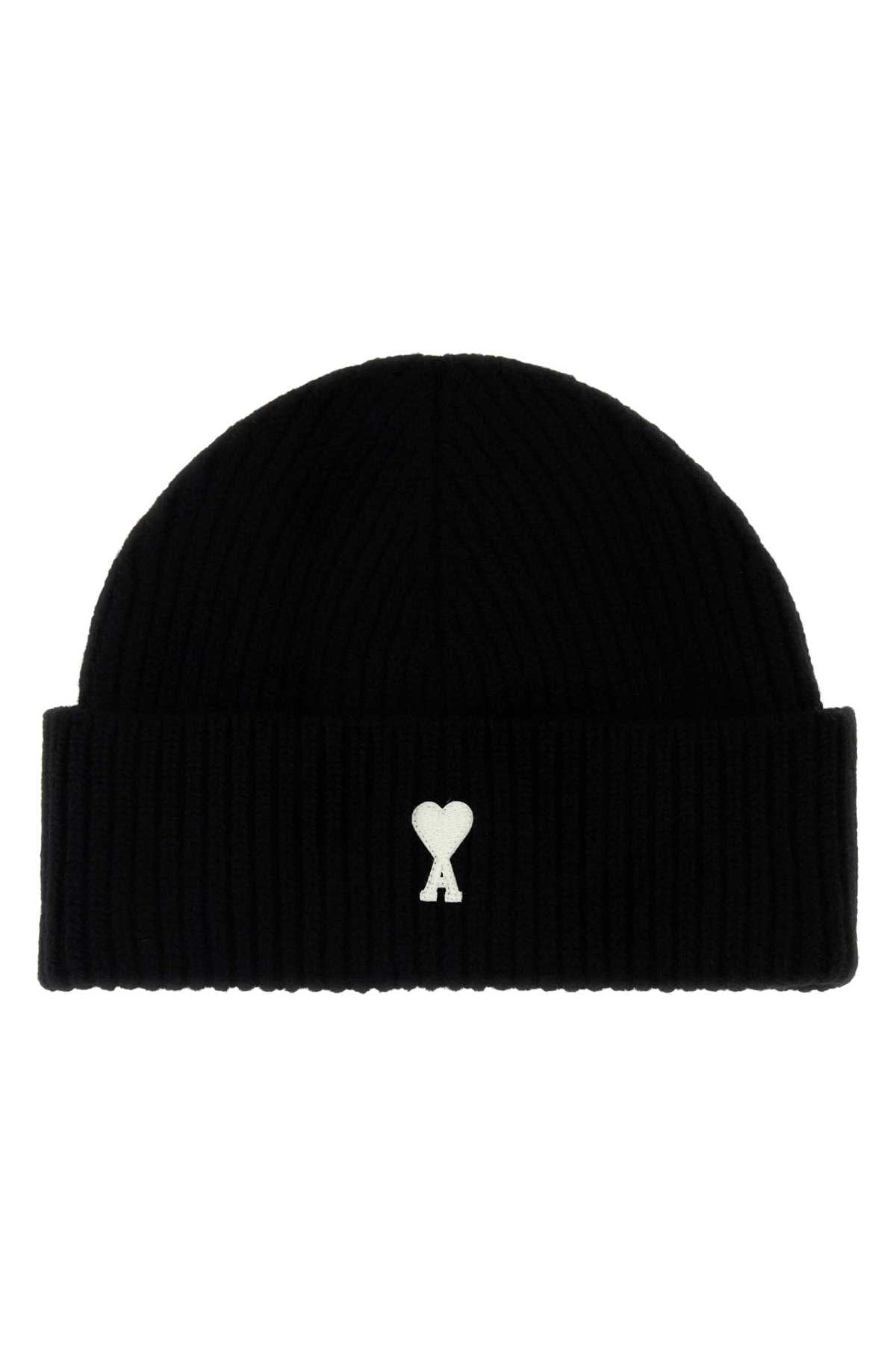 AMI Paris QUOTA-BEANIEWITHCONTRASTEDAMIDECOEUR Beanie — Black by AMI Paris