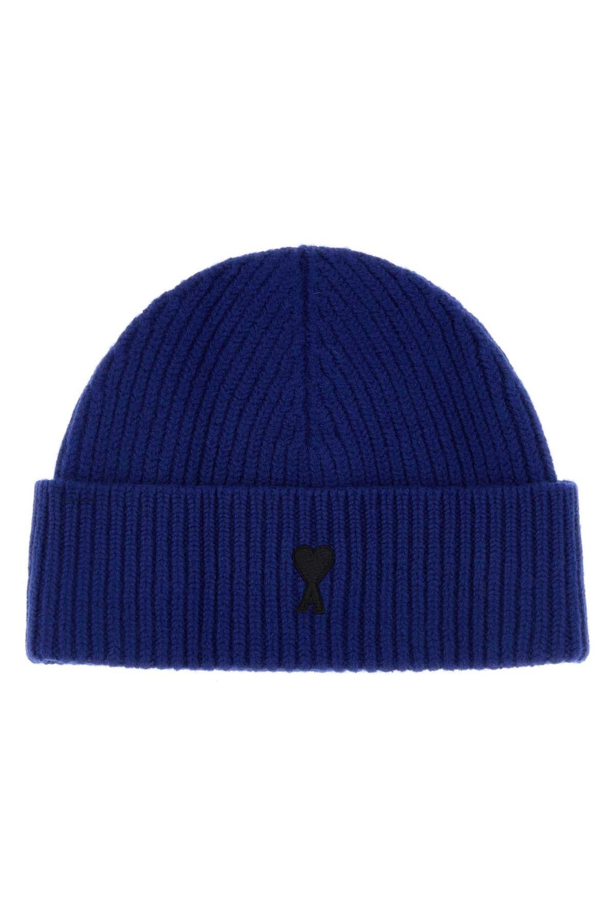 AMI Paris QUOTA-BEANIEWITHCONTRASTEDAMIDECOEUR Beanie — Blue by AMI Paris