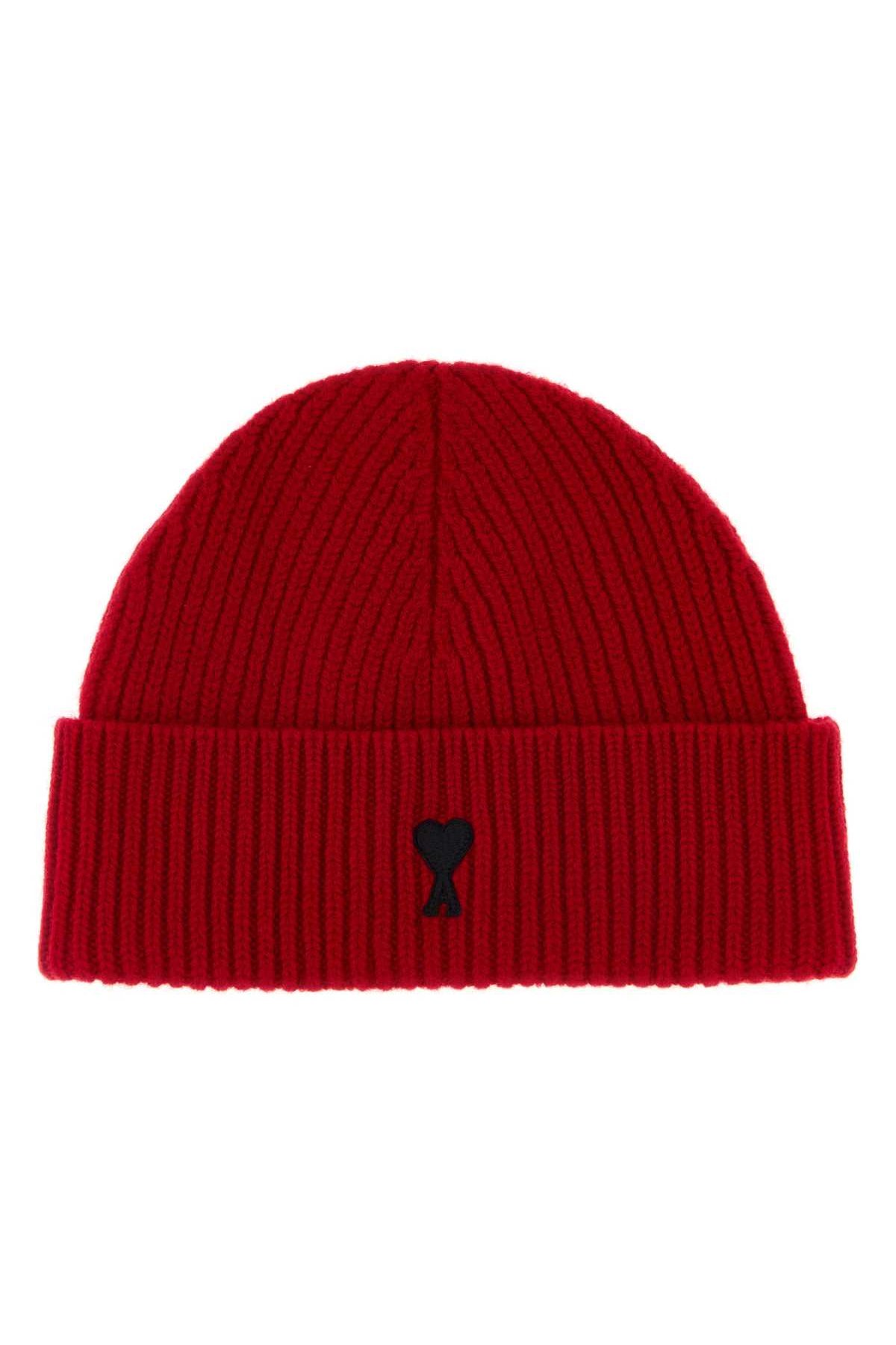 AMI Paris QUOTA-BEANIEWITHCONTRASTEDAMIDECOEUR Beanie — Red by AMI Paris