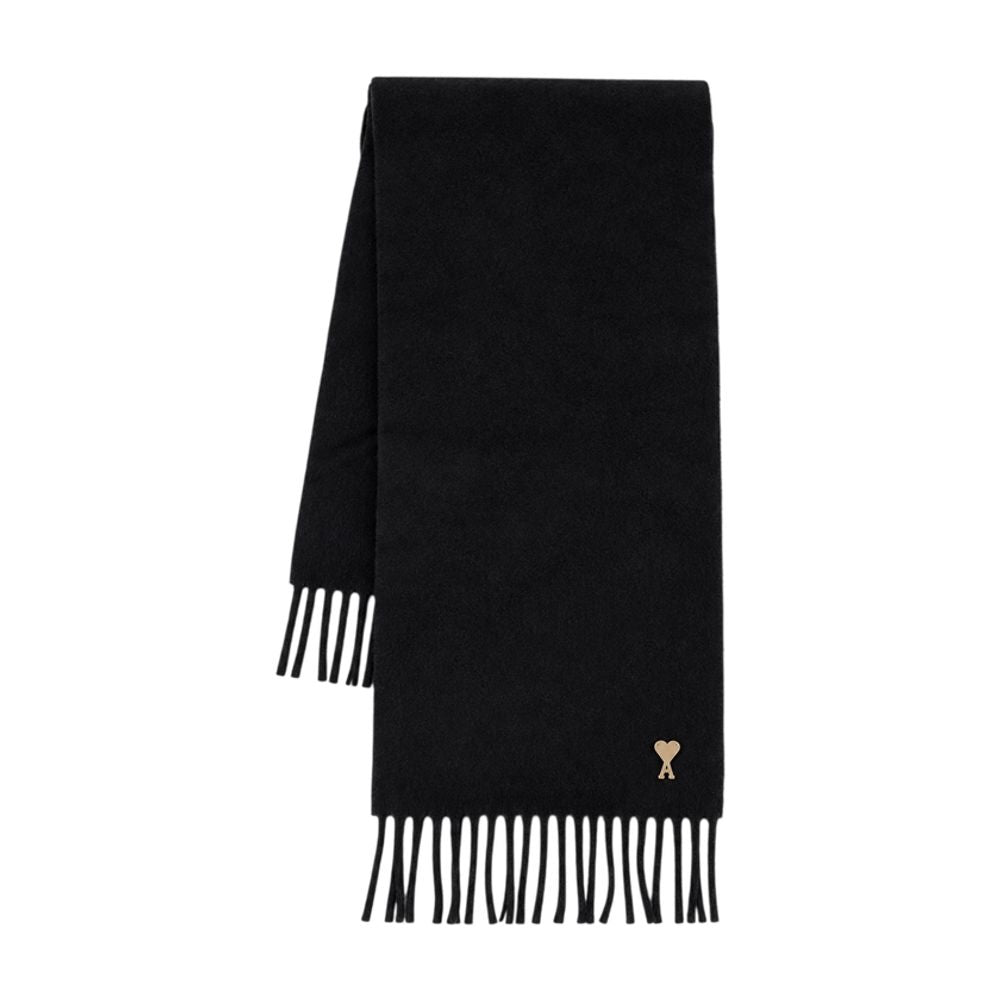 AMI Paris Ami De Coeur Patch Wool Scarf — Black, view 2