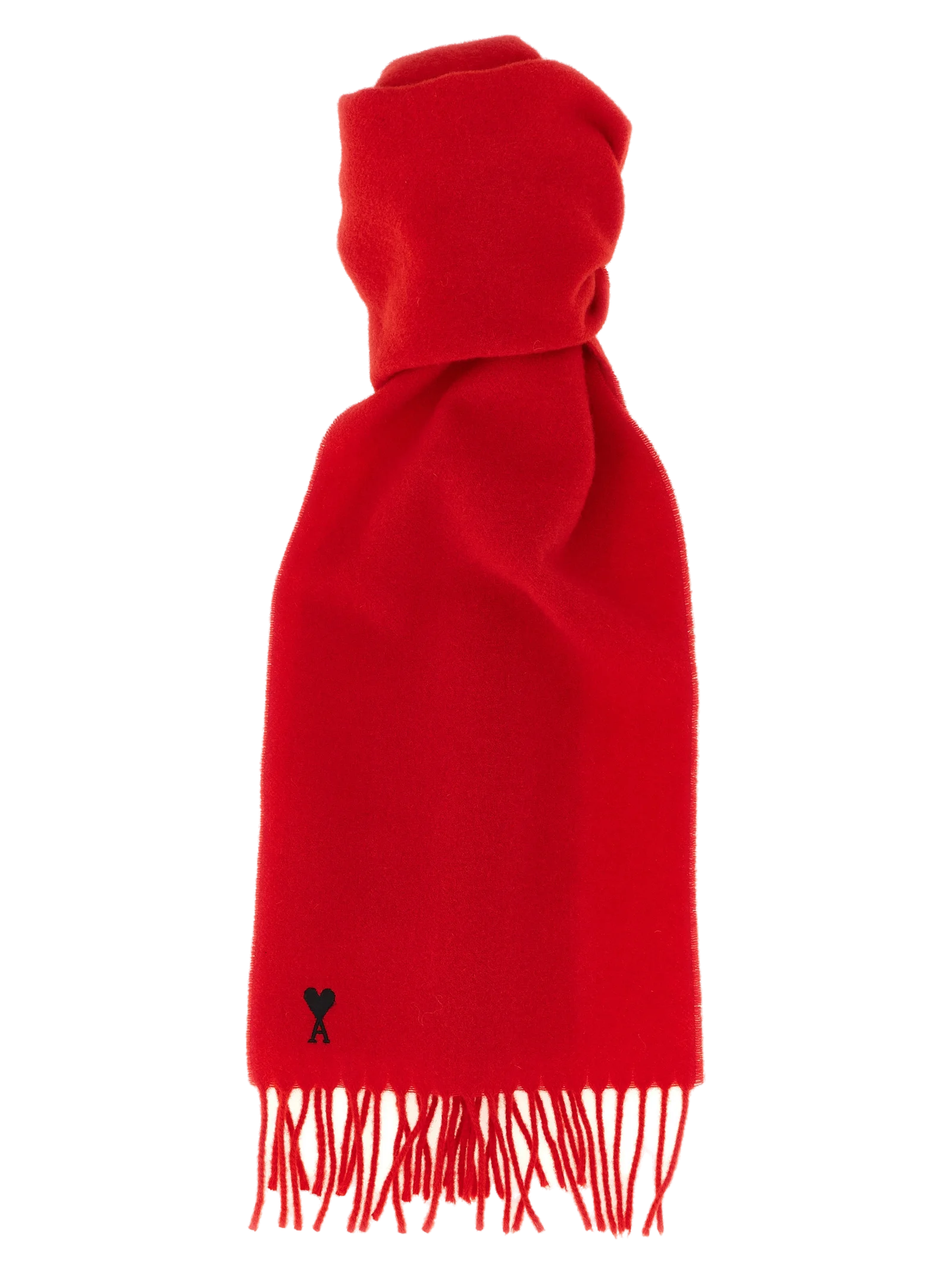 AMI Paris Wool with Ami de Coeur Logo Embroidery Scarf — Red by AMI Paris