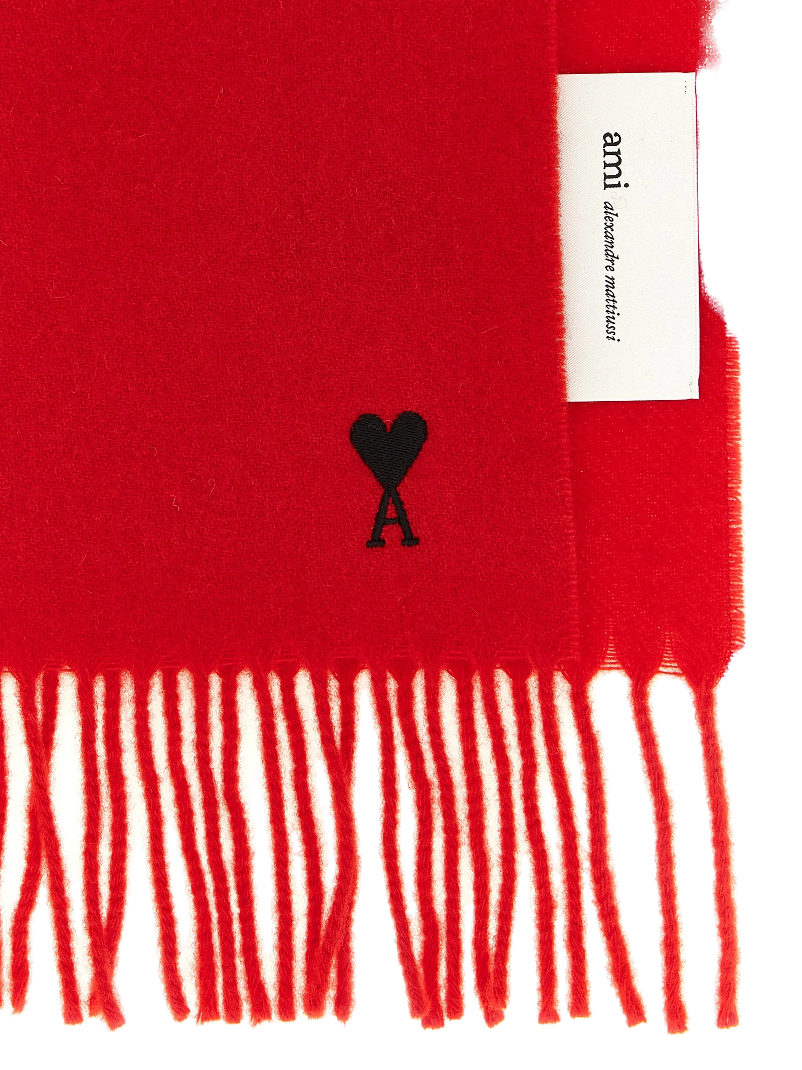 AMI Paris Wool with Ami de Coeur Logo Embroidery Scarf — Red, view 2