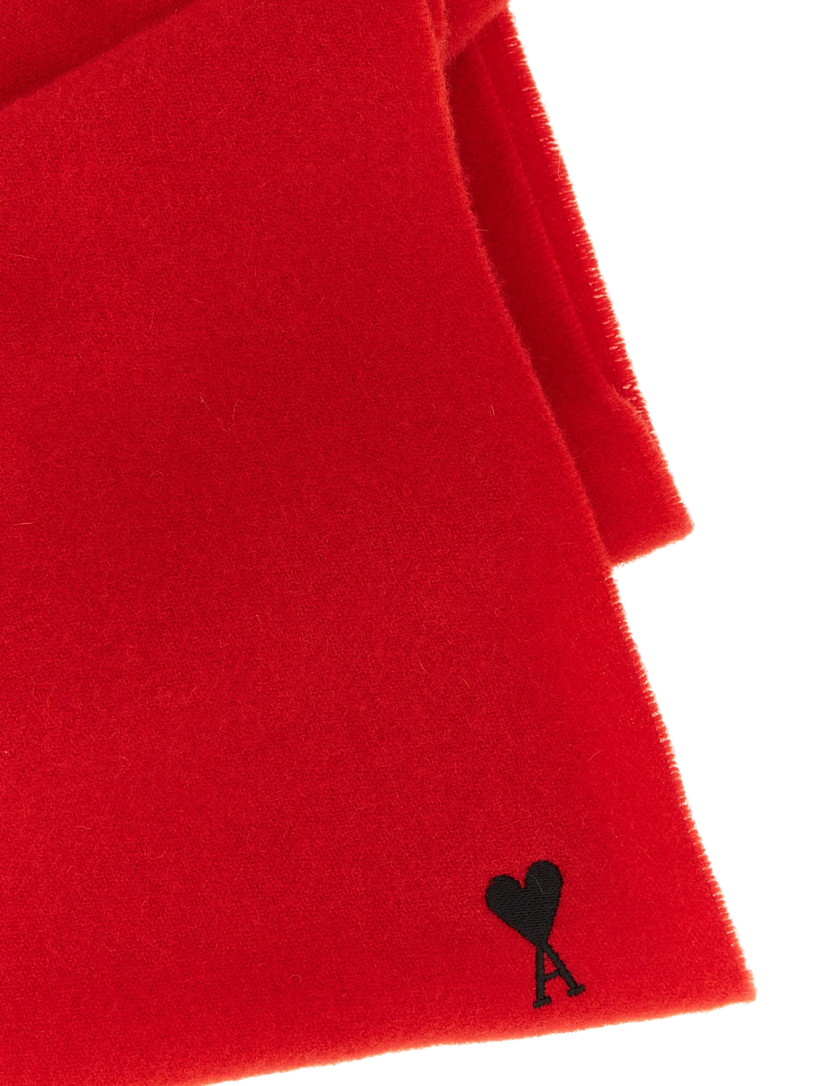 AMI Paris Wool with Ami de Coeur Logo Embroidery Scarf — Red, view 3