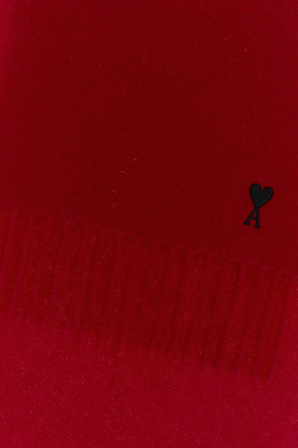 AMI Paris Pure Wool Scarf — Red, view 2