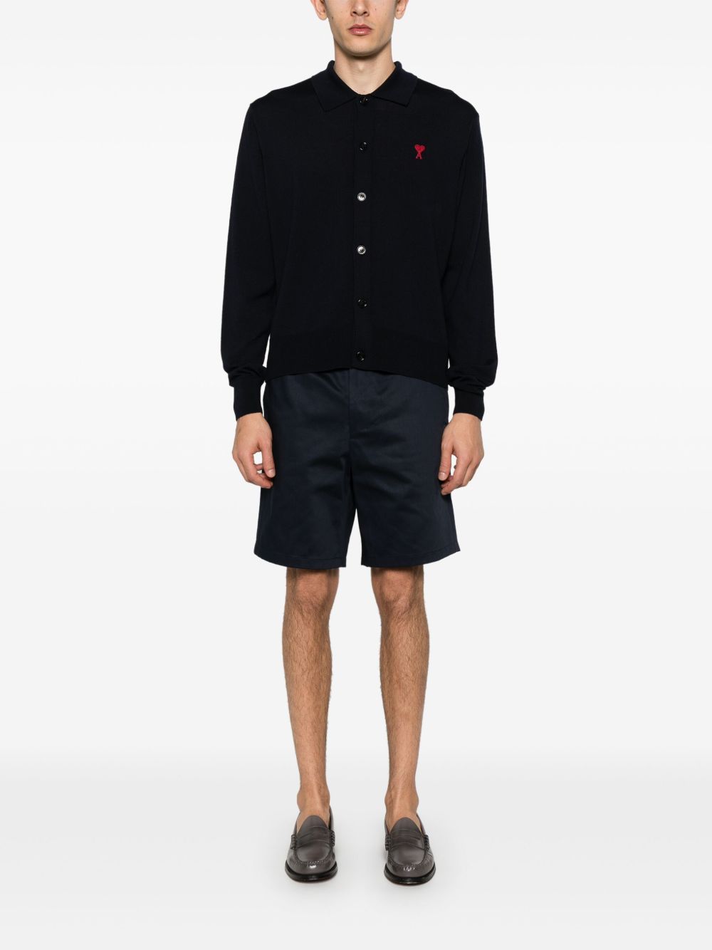 Ami Paris Cotton Shorts — Navy, view 5