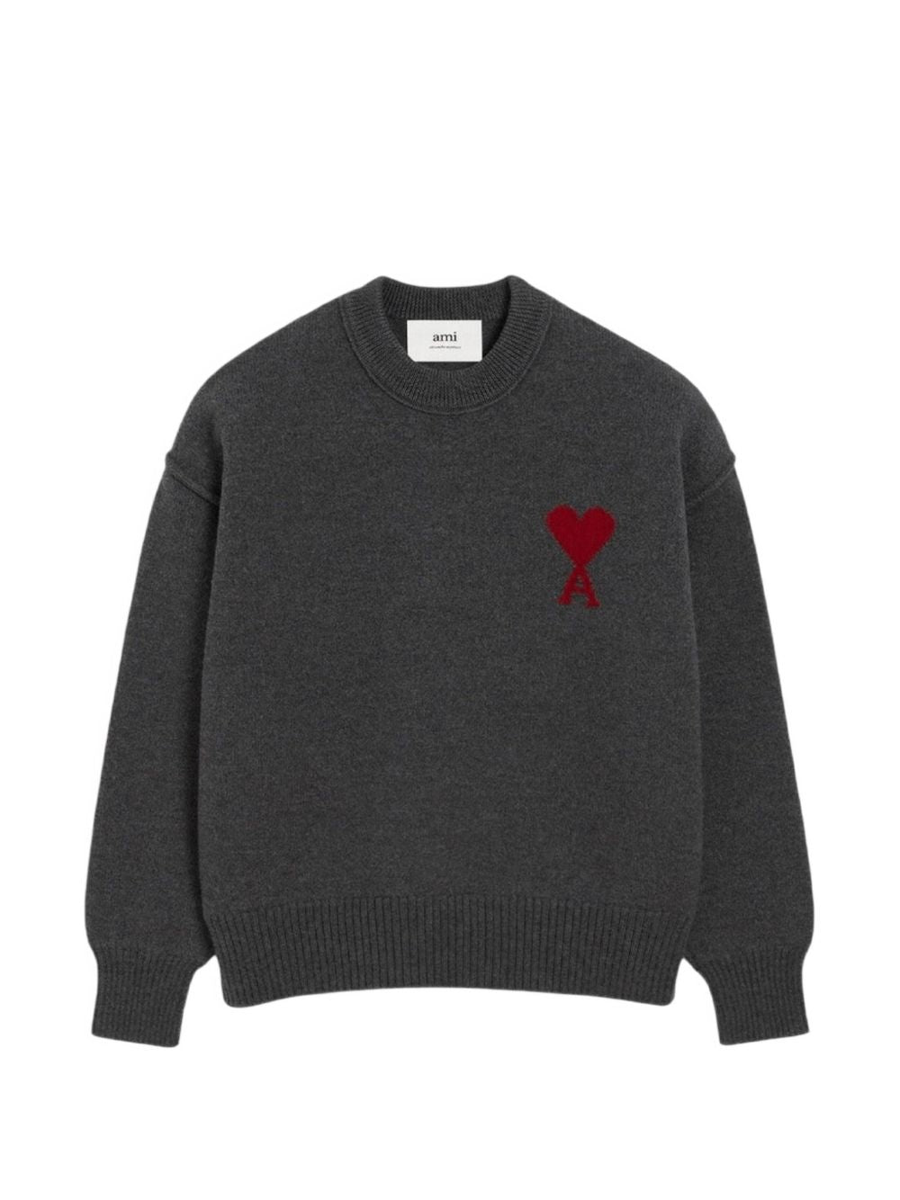 Ami Paris Intarsia Ami de Coeur Sweater — Charcoal by AMI Paris