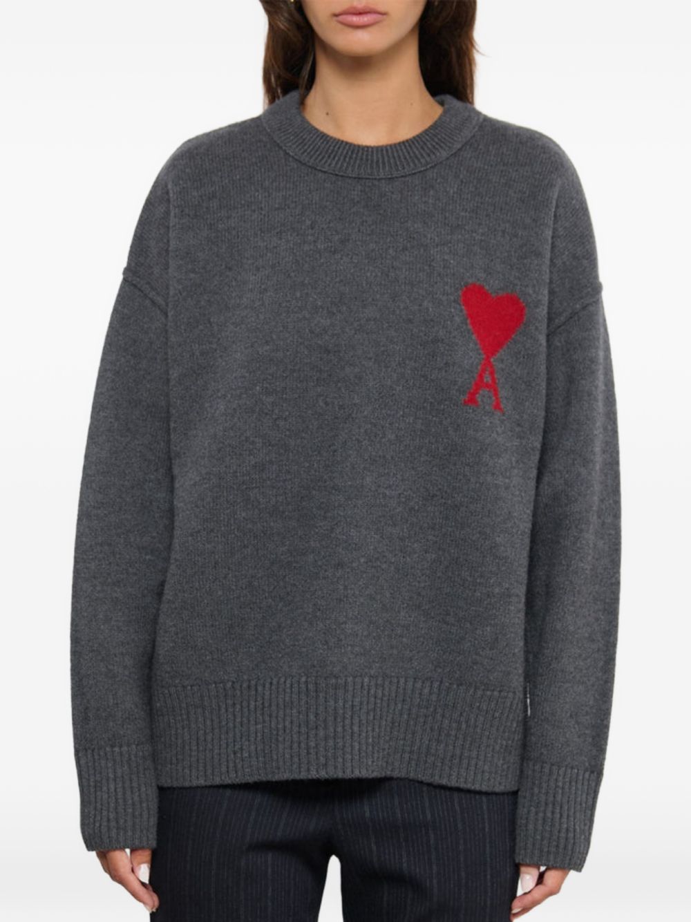 Ami Paris Intarsia Ami de Coeur Sweater — Charcoal, view 2