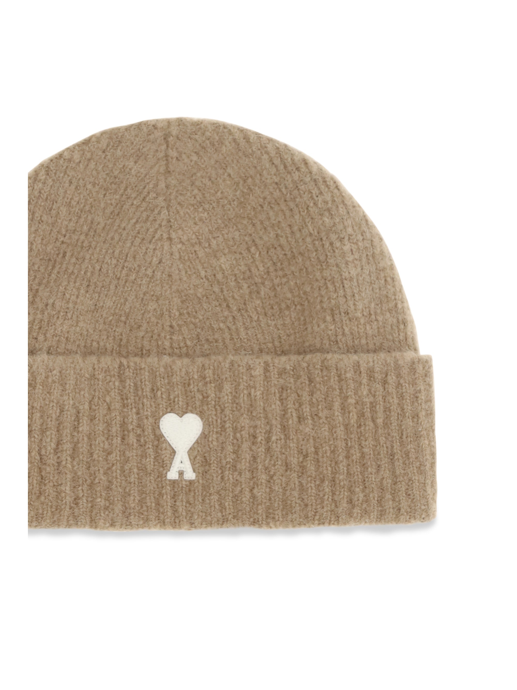 AMI Paris UBO005KN0135 Ribbed Wool Beanie — Beige, view 3