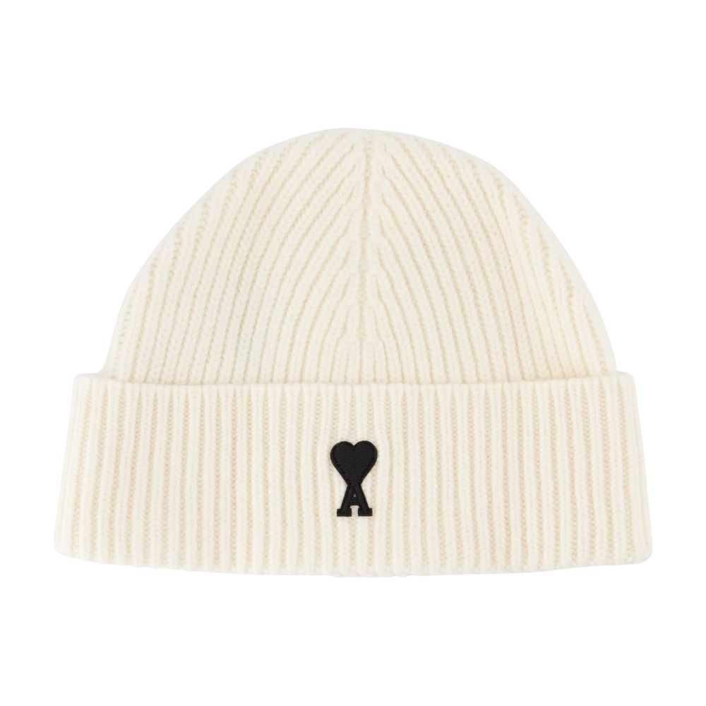 AMI Paris UBO006.018-151 Wool Ribbed Beanie — White by AMI Paris