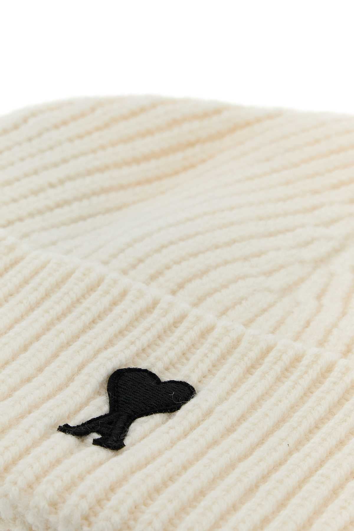 AMI Paris UBO006018 Virgin Wool Beanie — Beige, view 3
