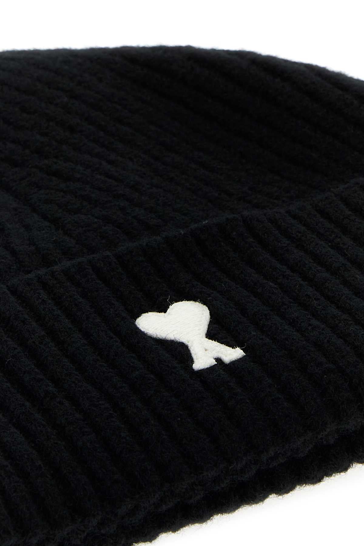 AMI Paris UBO006018 Virgin Wool Beanie — Black, view 3