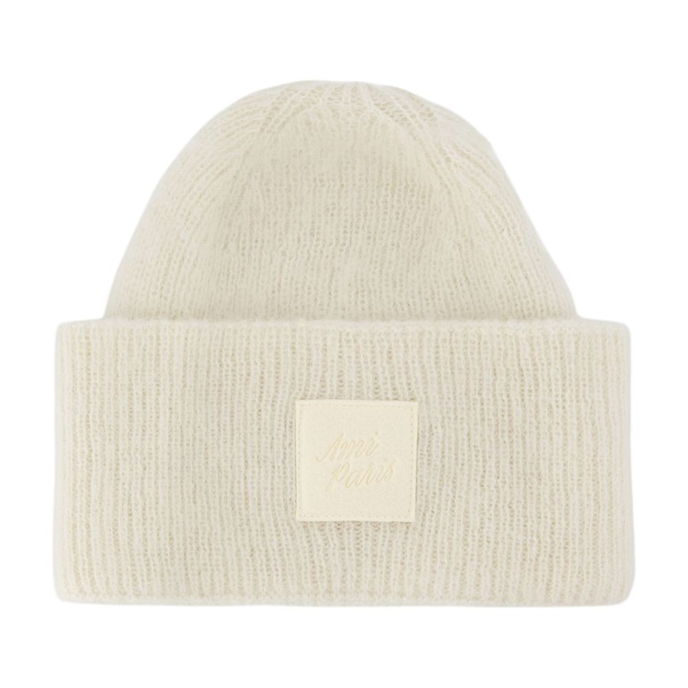 AMI Paris UBO013.AK0019-185 Wool Patch Beanie — White by AMI Paris