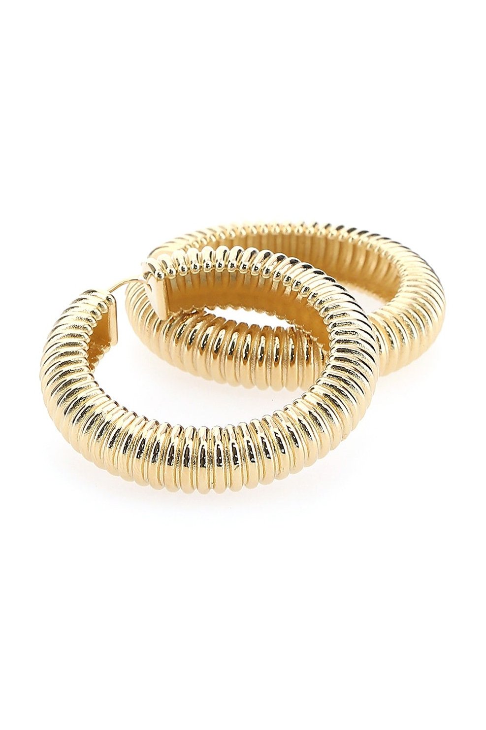 Amina Muaddi Textured Hoop Earrings — Gold, view 2