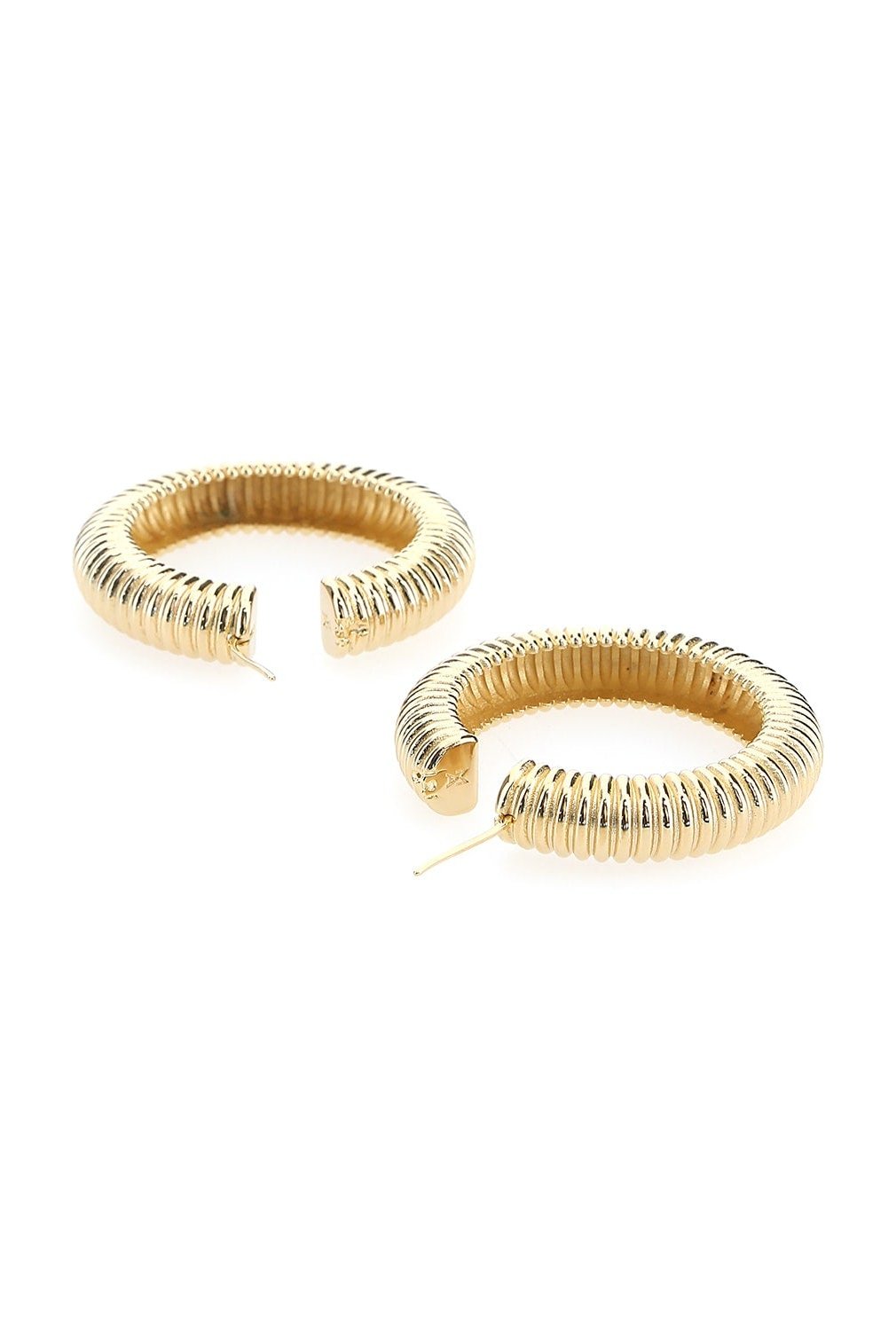 Amina Muaddi Textured Hoop Earrings — Gold, view 3