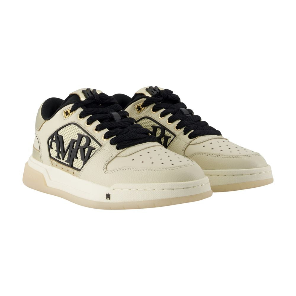 Amiri Logo-Embroidered Leather Sneaker — Beige, view 2