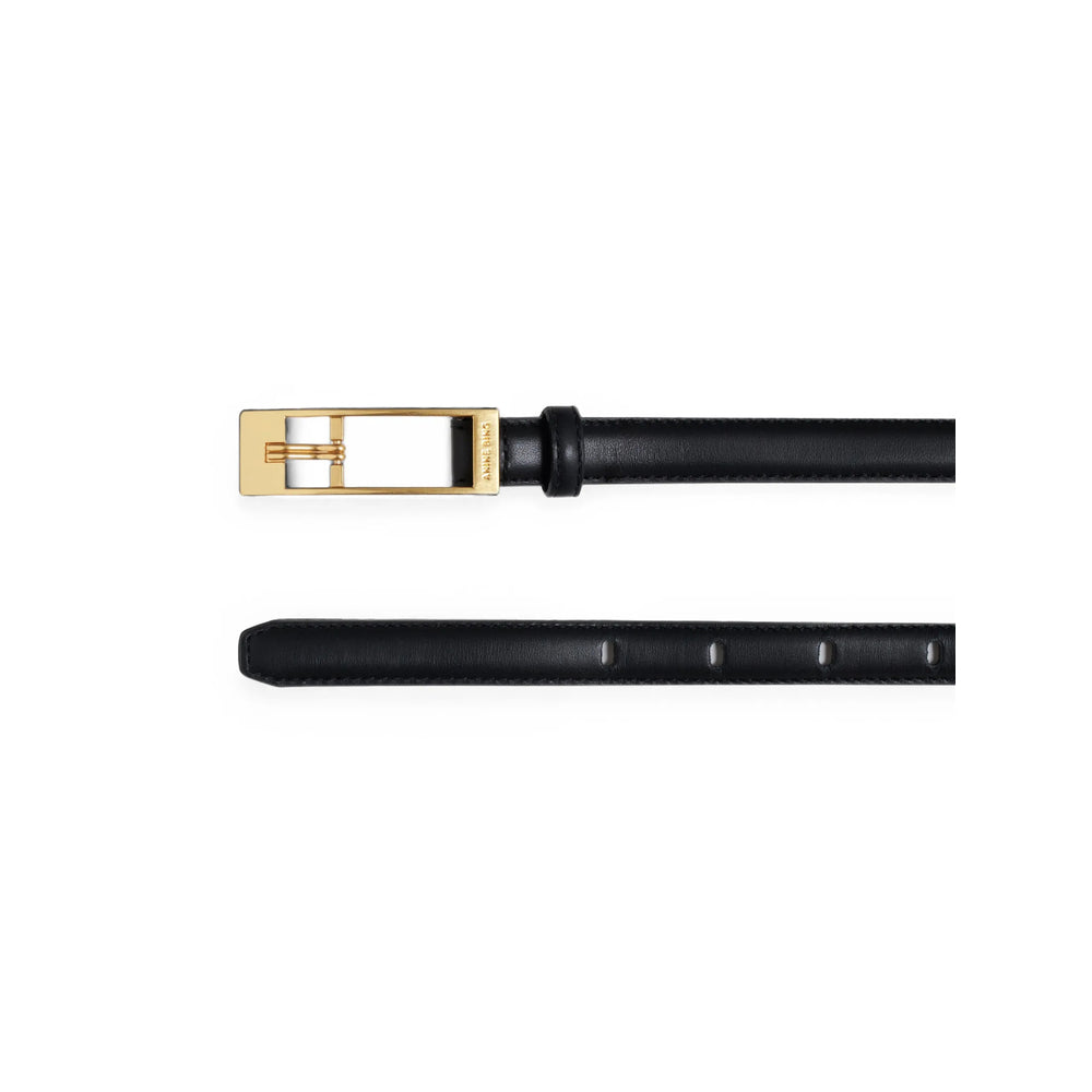 Anine Bing Smooth Calf Leather Belt — Black, view 2