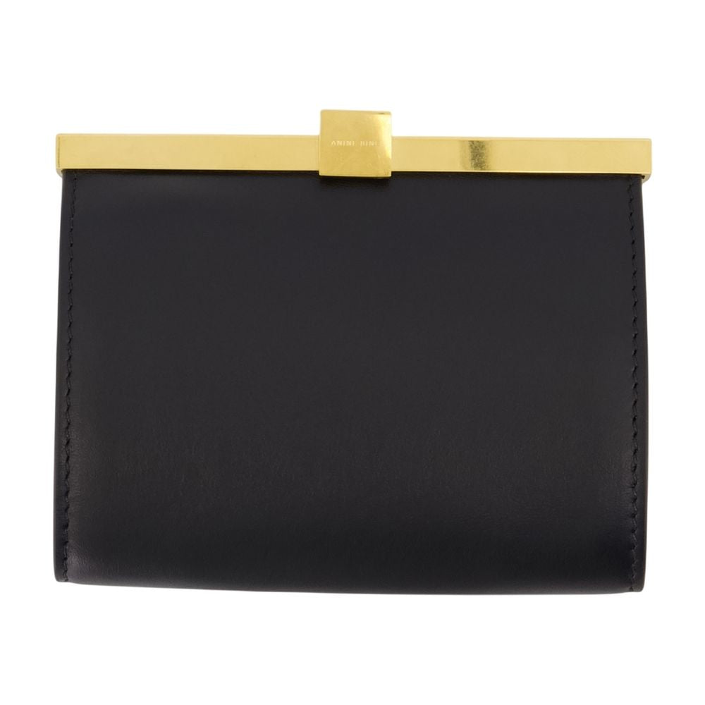 Anine Bing Calfskin Leather with Gold-Tone Frame Clutch — Black by Anine Bing
