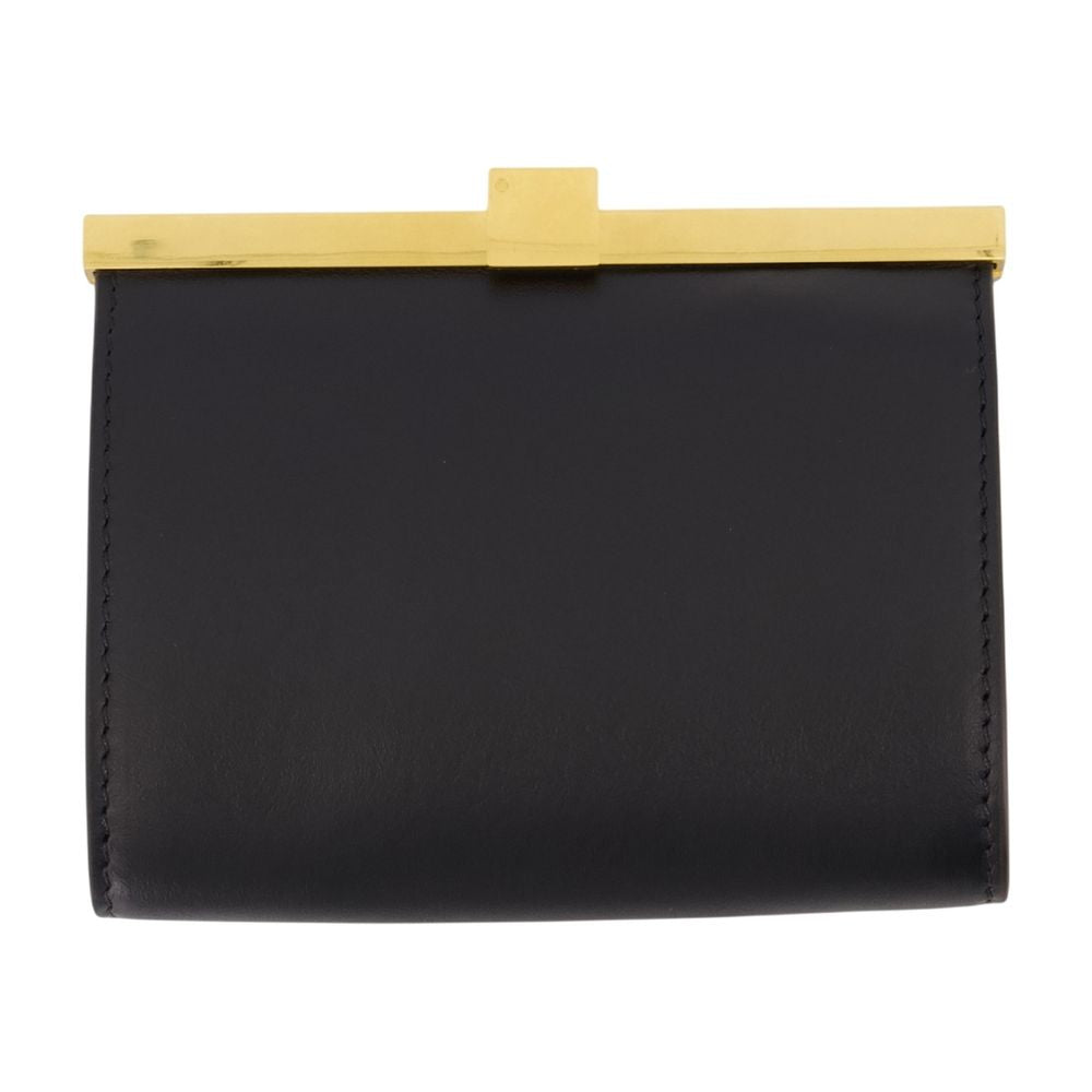 Anine Bing Calfskin Leather with Gold-Tone Frame Clutch — Black, view 2