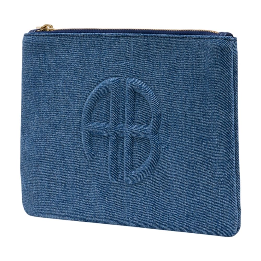 Anine Bing Denim Logo Clutch — Blue, view 2