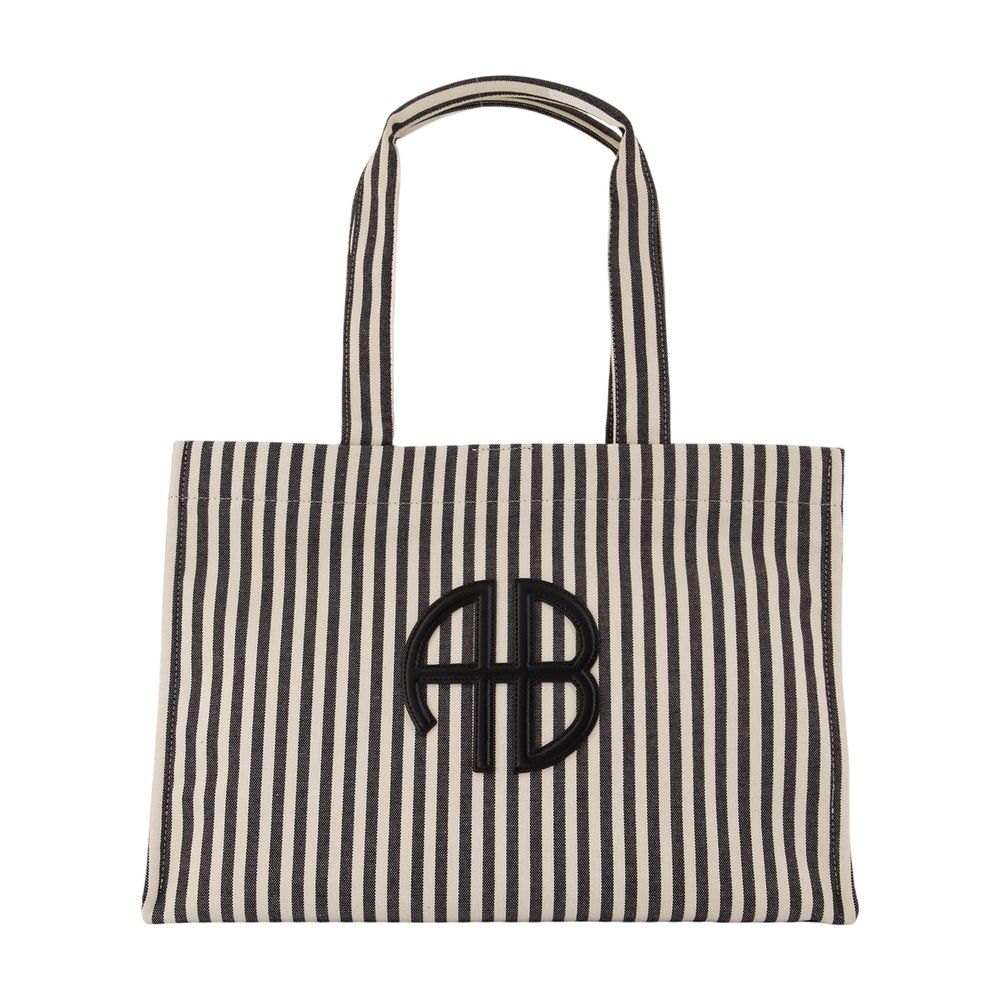 Anine Bing Striped Cotton Tote Bag — Black by Anine Bing