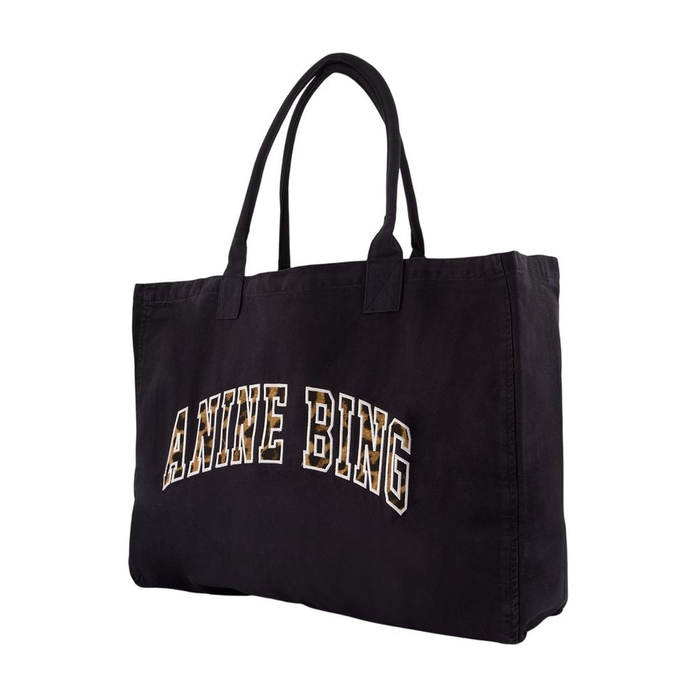 Anine Bing Logo-Embroidered Tote Bag — Black, view 2