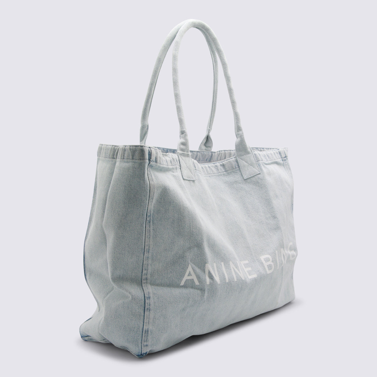 Anine Bing Logo-Embroidered Denim Tote Bag — Blue, view 2