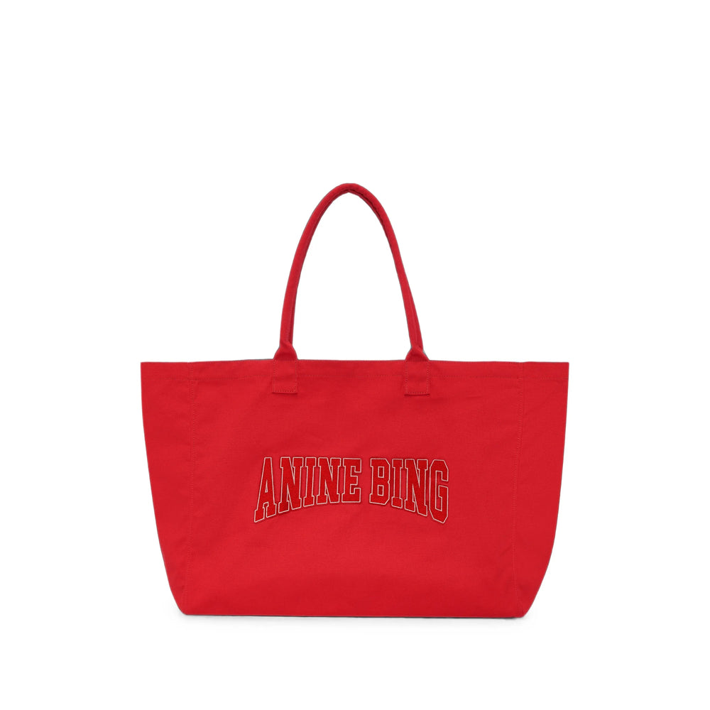 Anine Bing Embroidered Logo Canvas Tote Bag — Red by Anine Bing