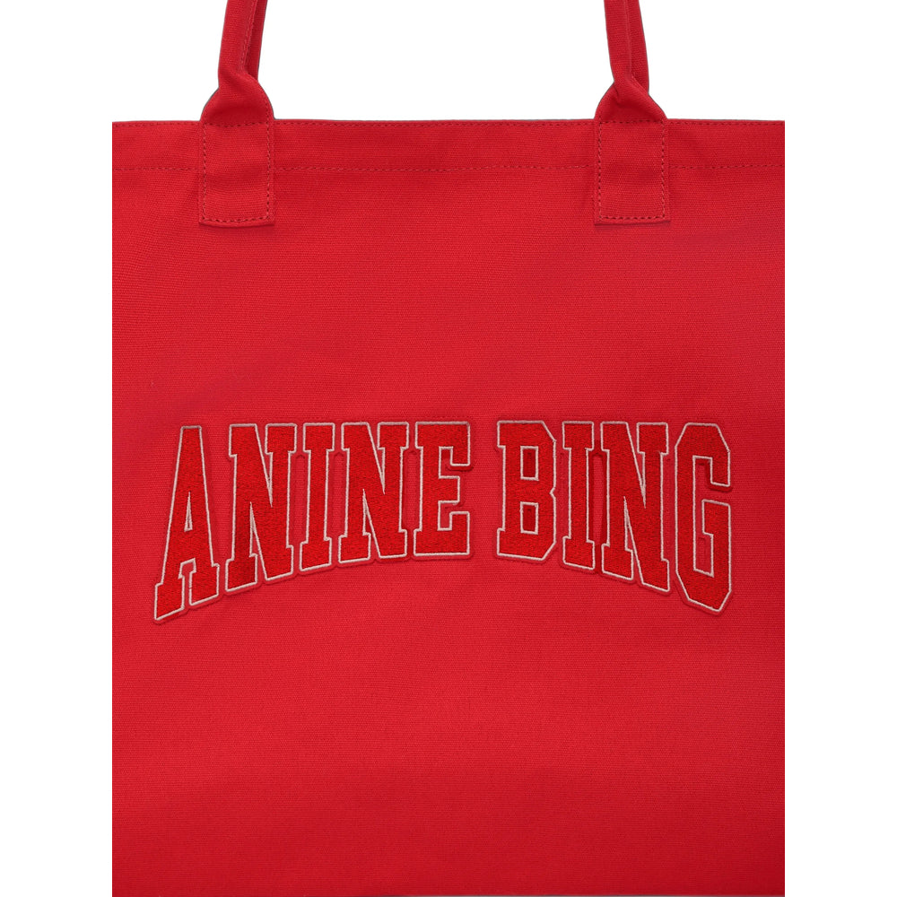 Anine Bing Embroidered Logo Canvas Tote Bag — Red, view 3