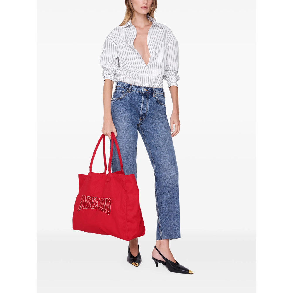 Anine Bing Embroidered Logo Canvas Tote Bag — Red, view 5