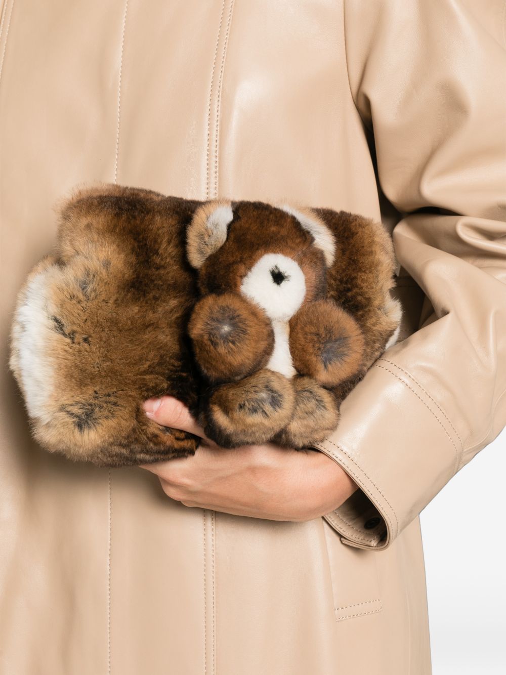 Anita Bilardi Faux-Fur Teddy-Bear Clutch — Brown, view 5