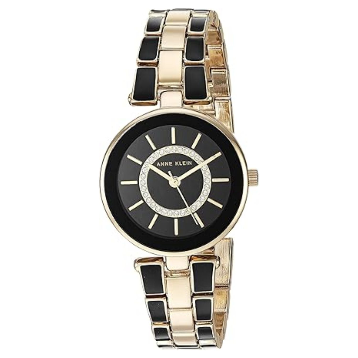 Anne Klein Crystal-Embellished Black Dial Watch — Black by Anne Klein