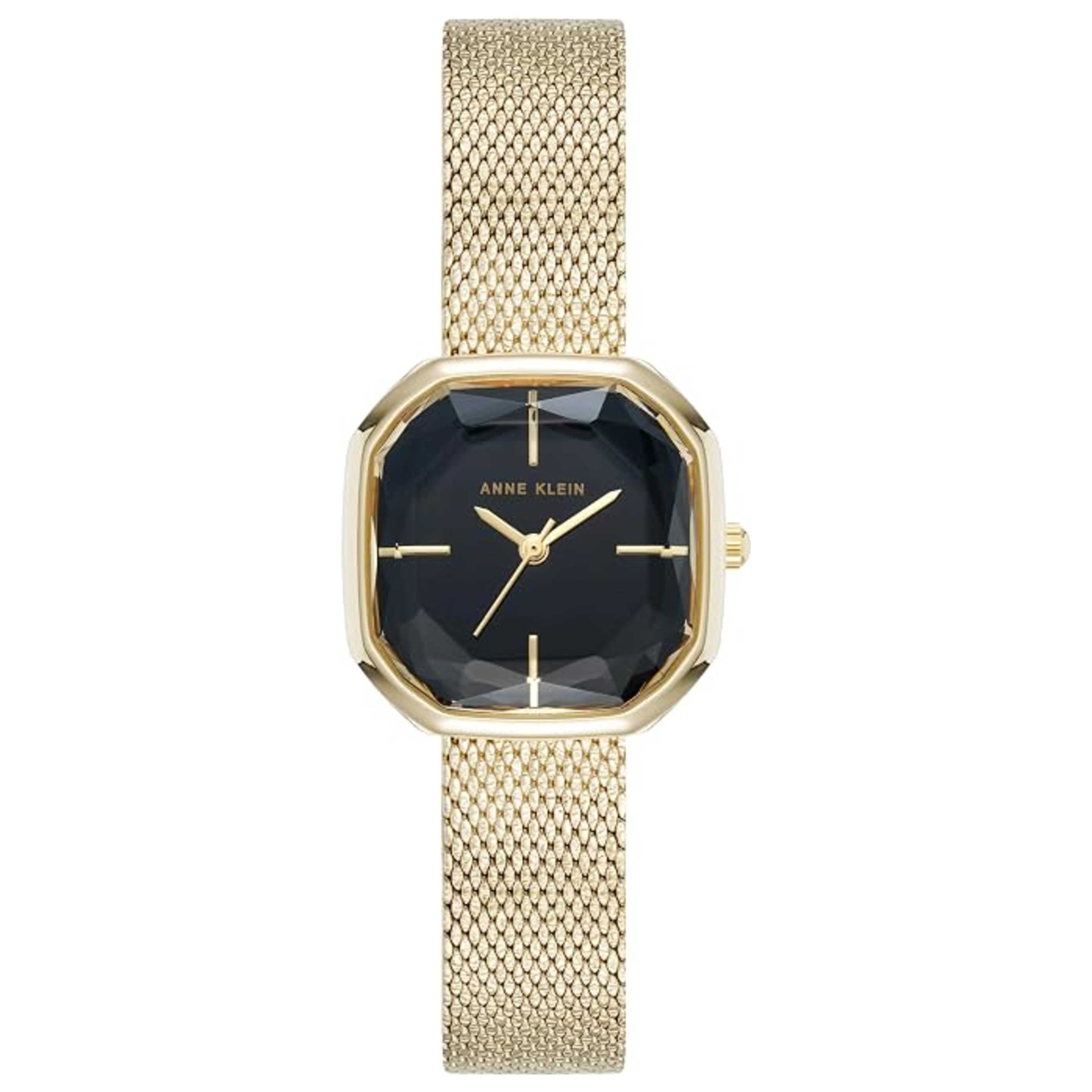 Anne Klein Faceted Black Dial Watch — Gold by Anne Klein
