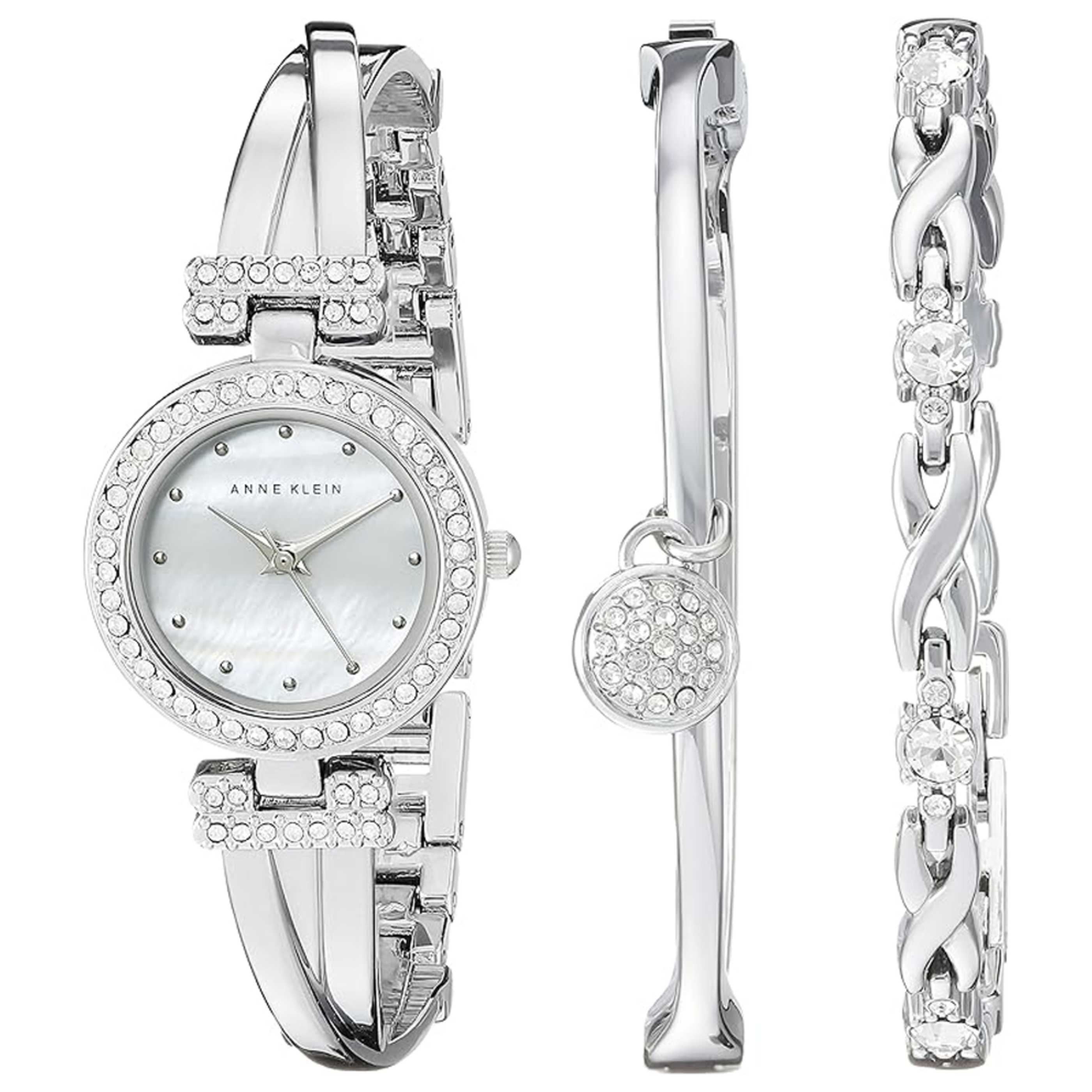 Anne Klein Crystal-Embellished Quartz Watch — Silver by Anne Klein