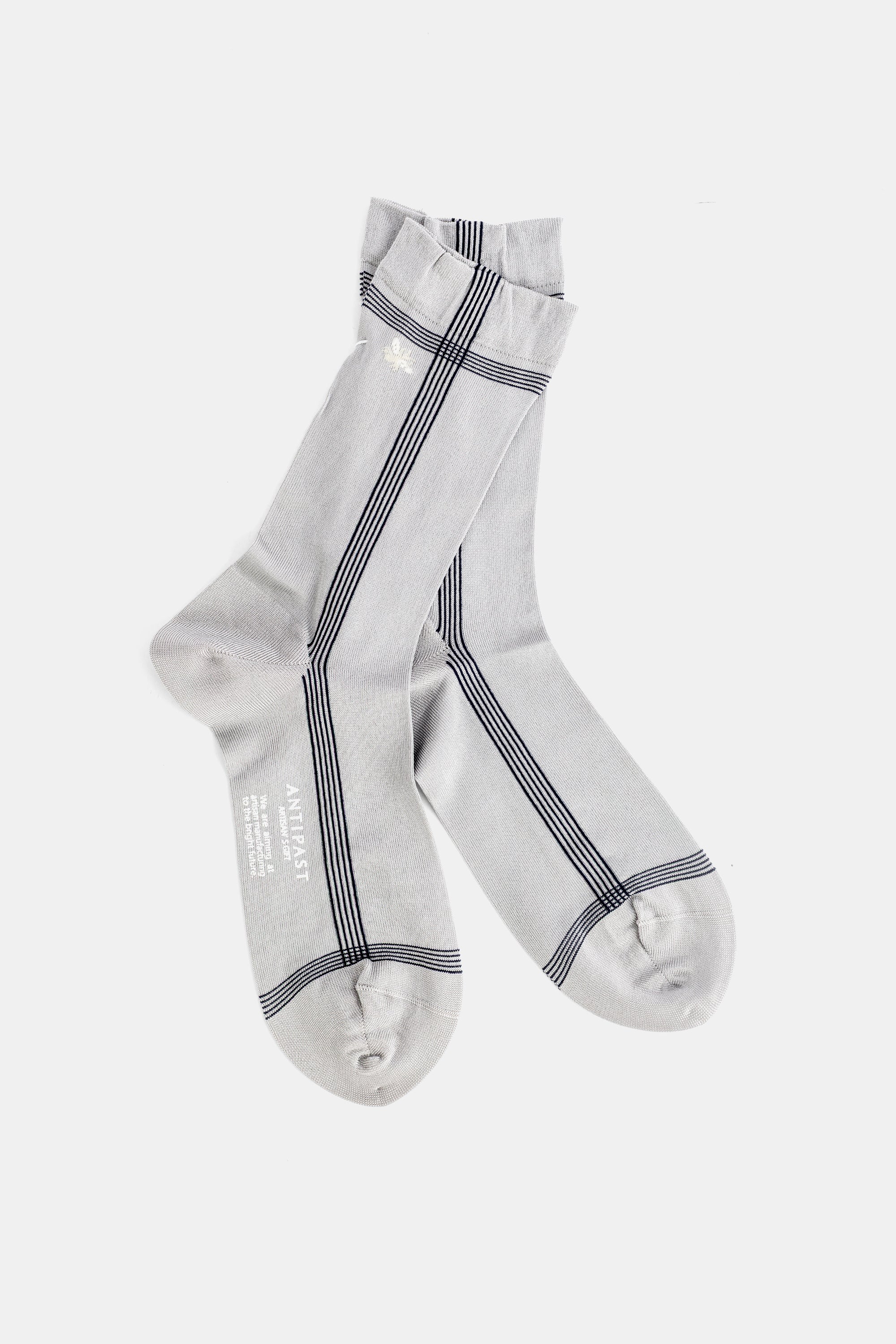 Antipast Fine Navy Stripe Socks — Gray by Antipast
