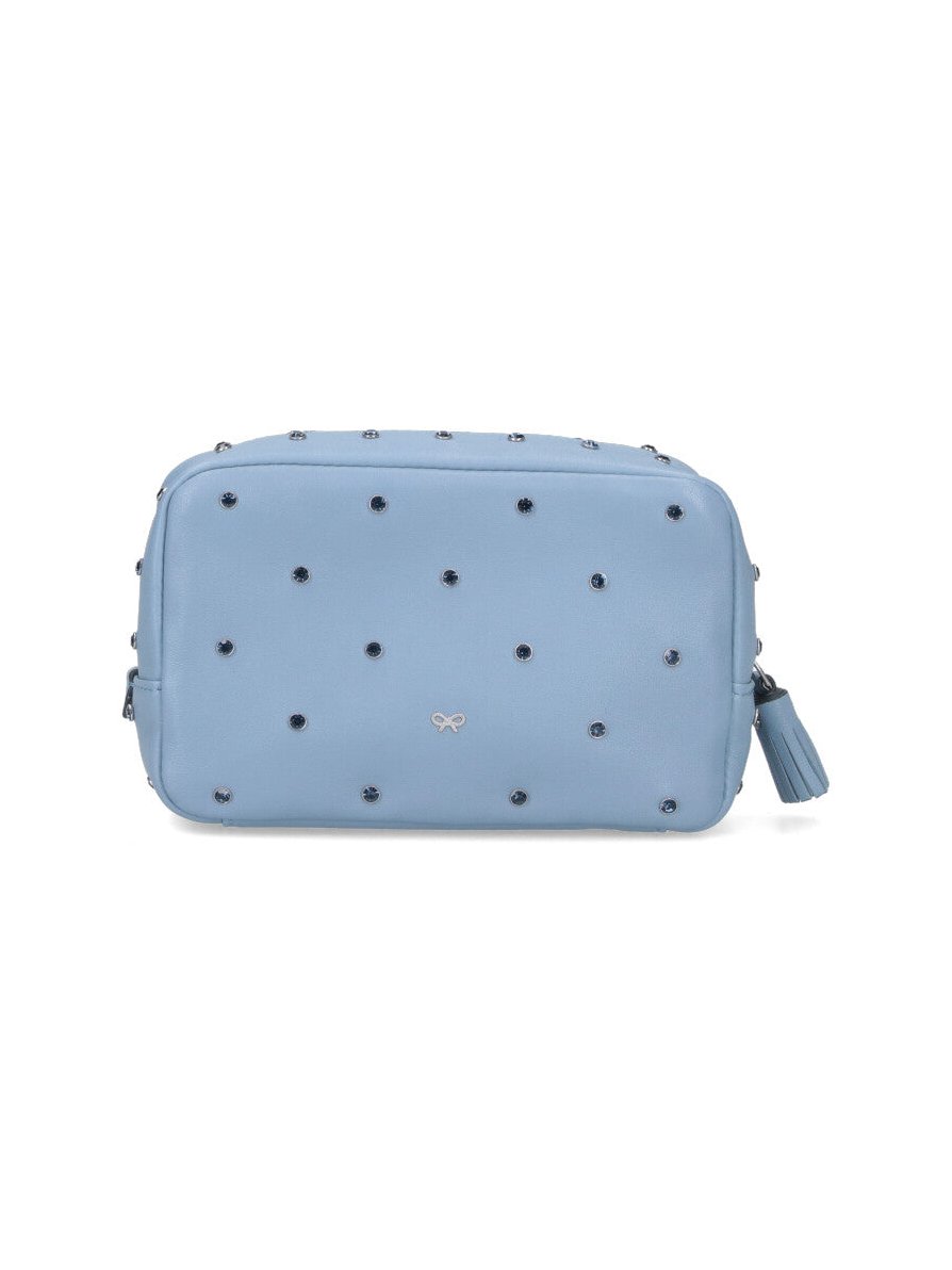 Anya Hindmarch Crystal-Studded Leather Crossbody Bag — Blue, view 3