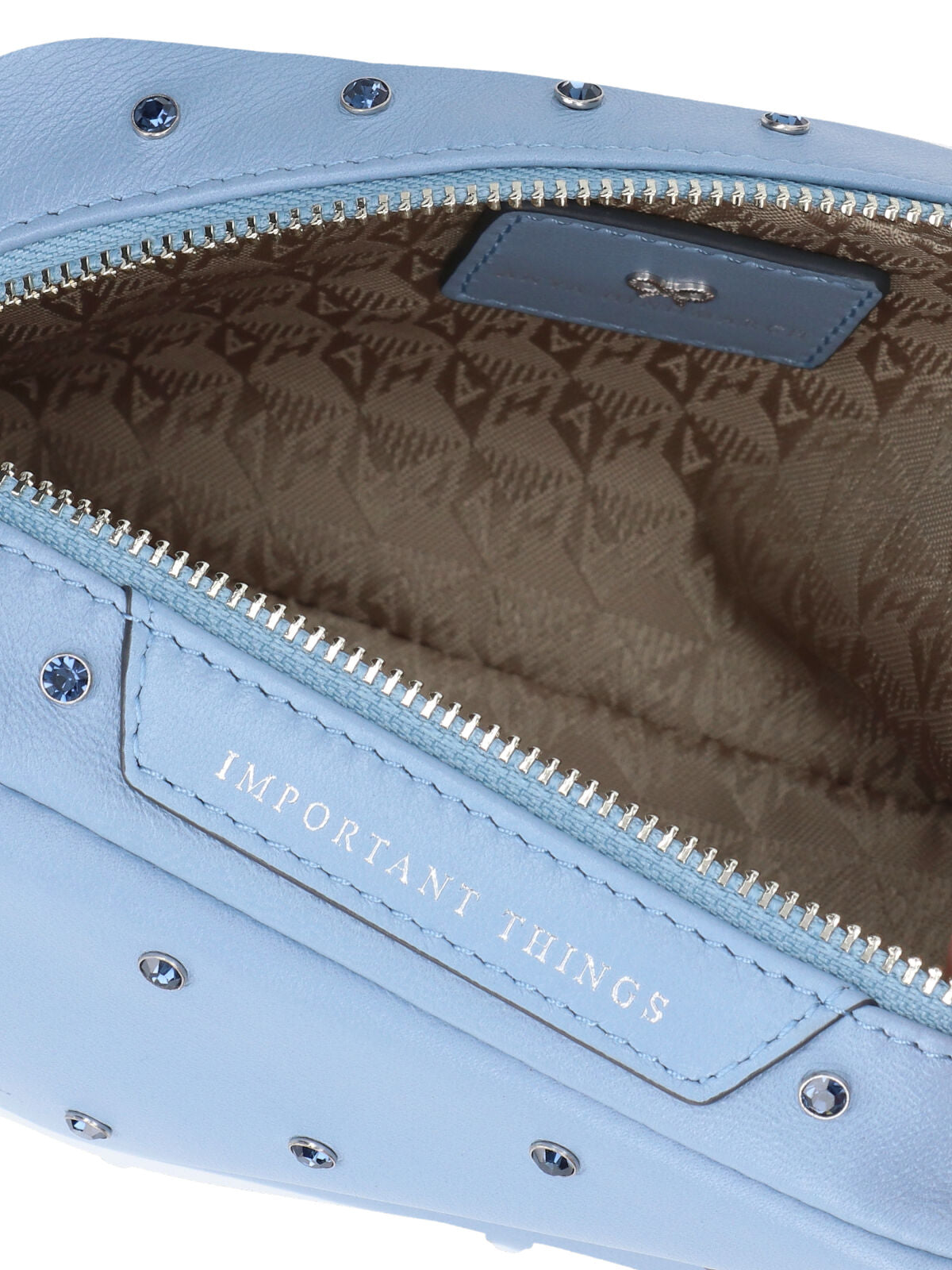 Anya Hindmarch Crystal-Studded Leather Crossbody Bag — Blue, view 4