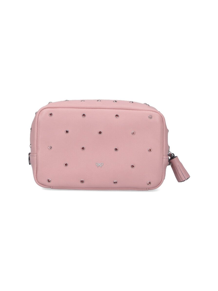 Anya Hindmarch Crystal-Studded Leather Crossbody Bag — Pink, view 3