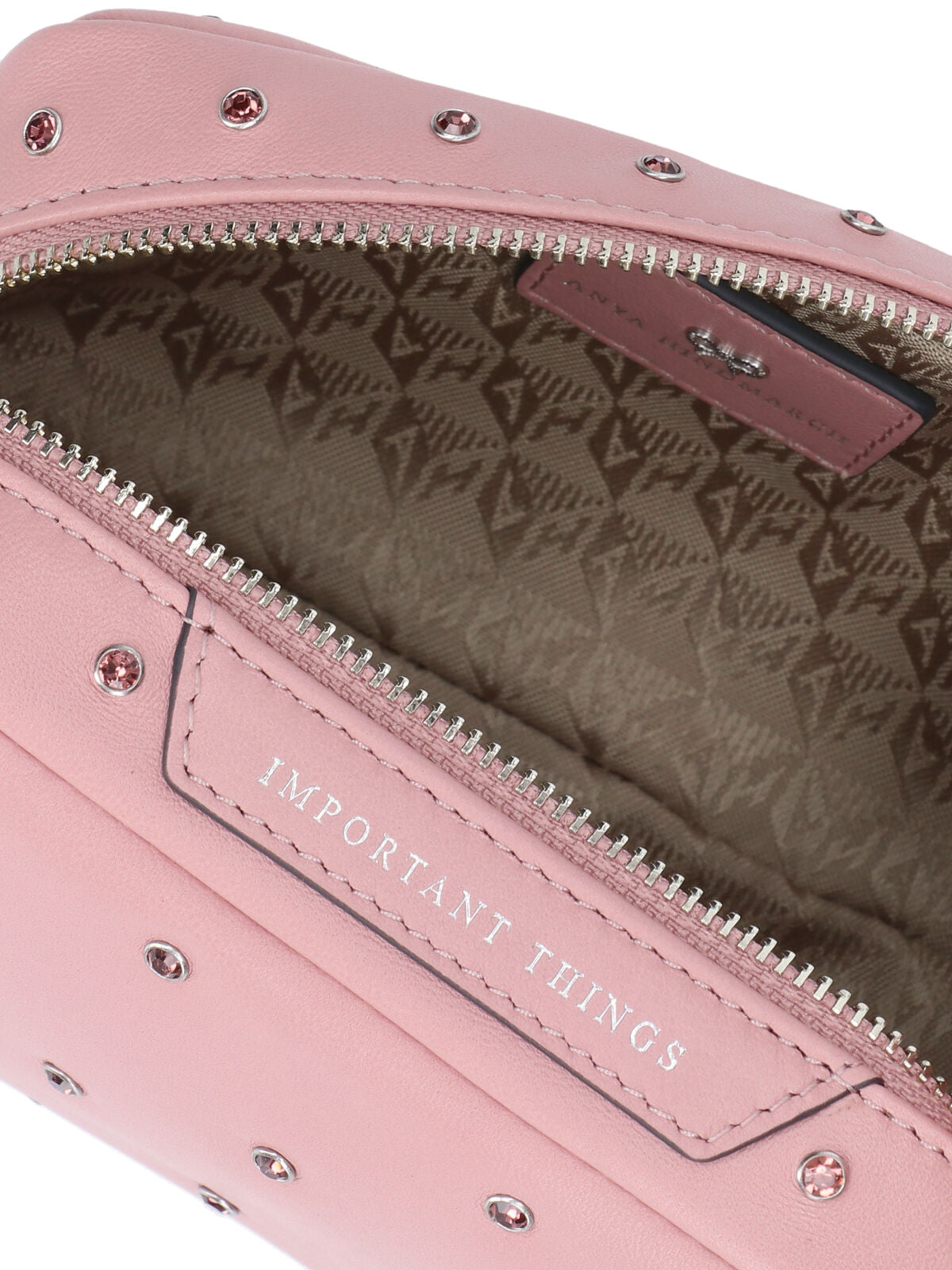 Anya Hindmarch Crystal-Studded Leather Crossbody Bag — Pink, view 4