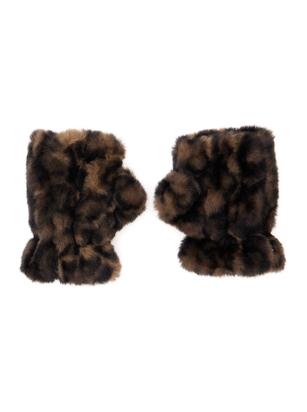 Apparis Leopard Print Synthetic Fur Gloves — Brown, view 2