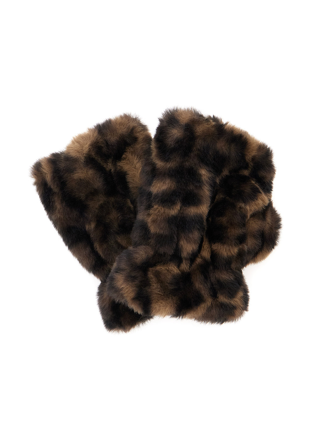 Apparis Leopard Print Synthetic Fur Gloves — Brown, view 3
