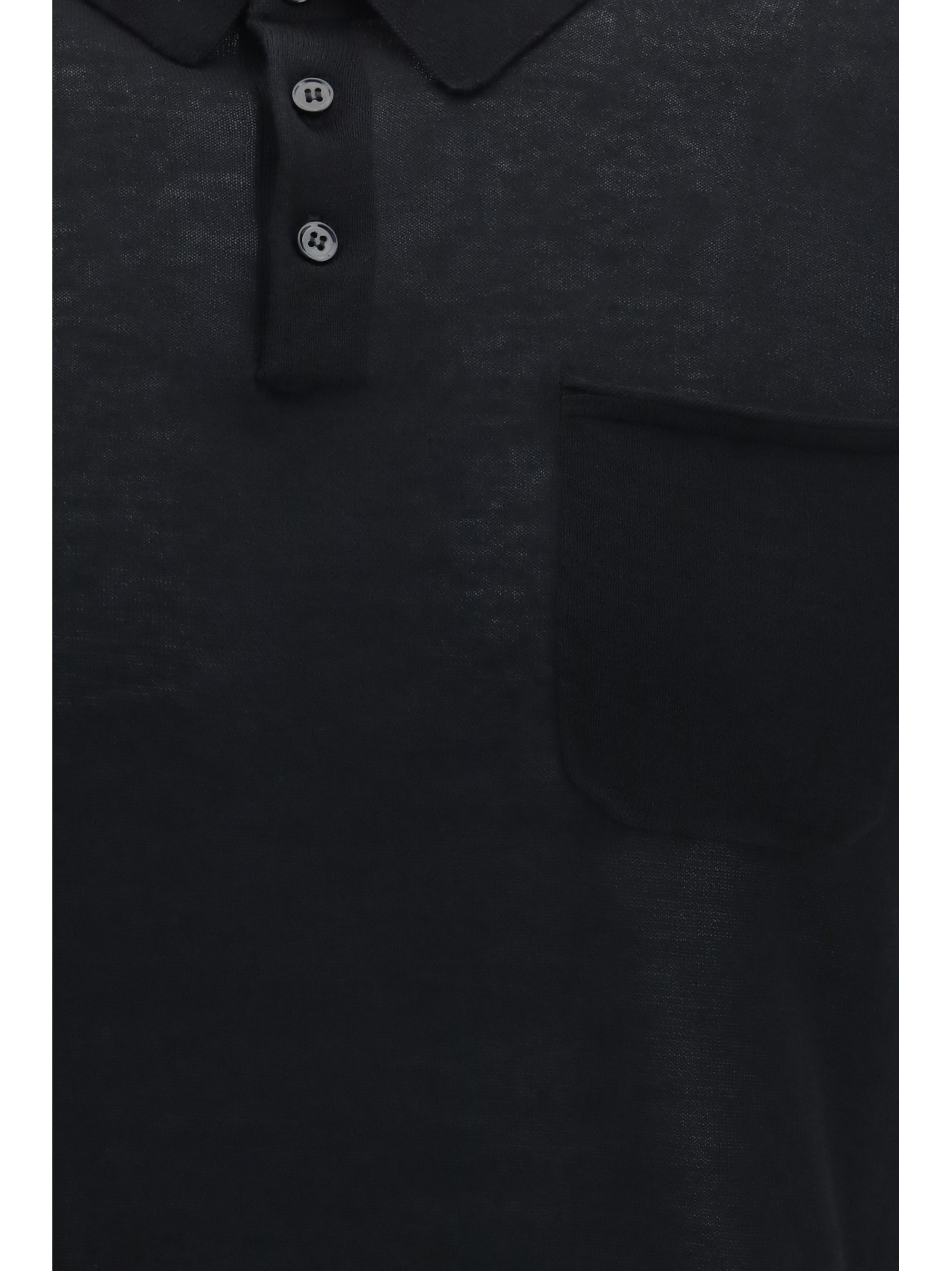 Aragona Cashmere Short-Sleeve Cotton Polo — Black, view 2